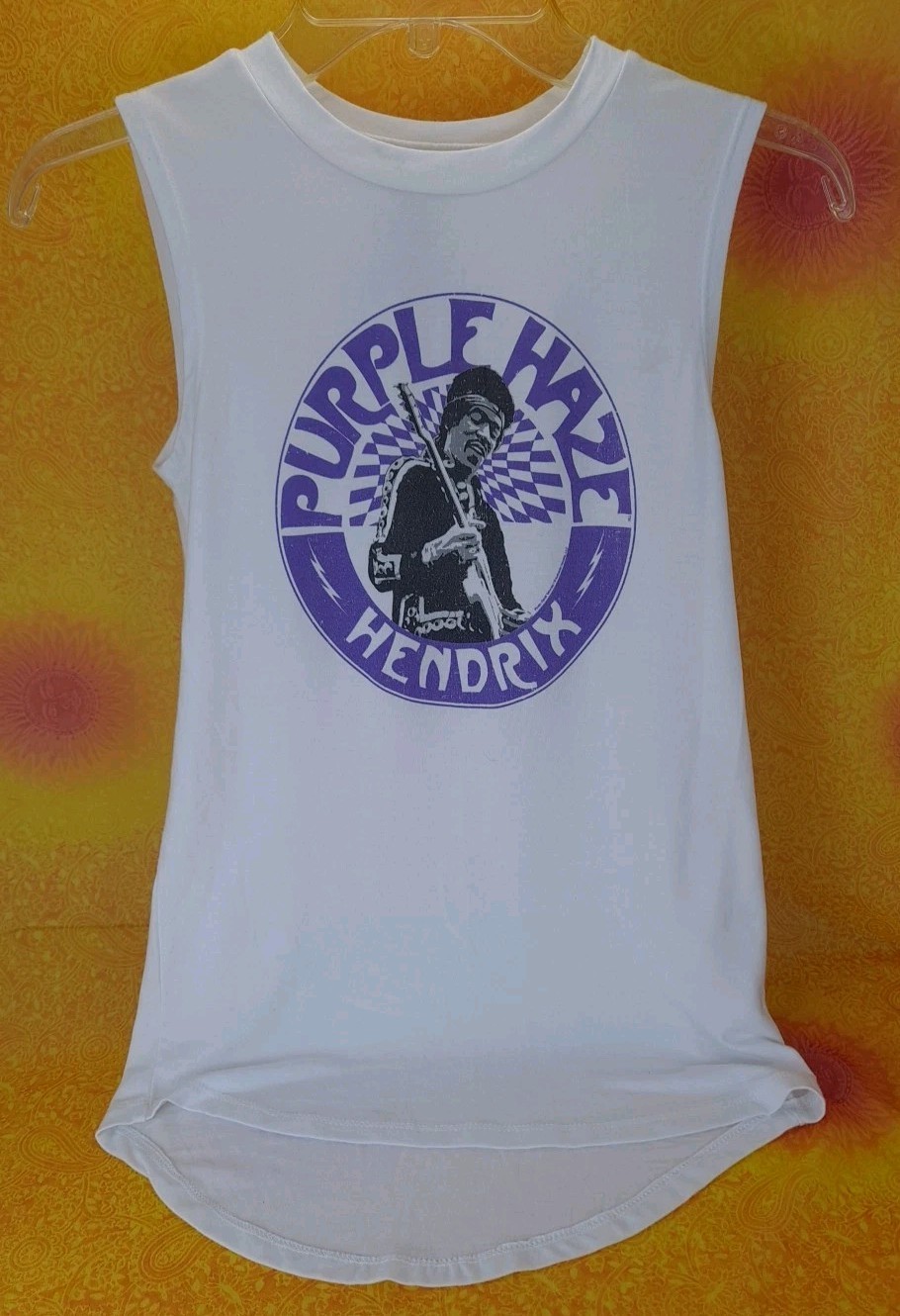 Purple Haze Jimi Hendrix Womens White Sleeveless T Shirt Tank Top Size XS