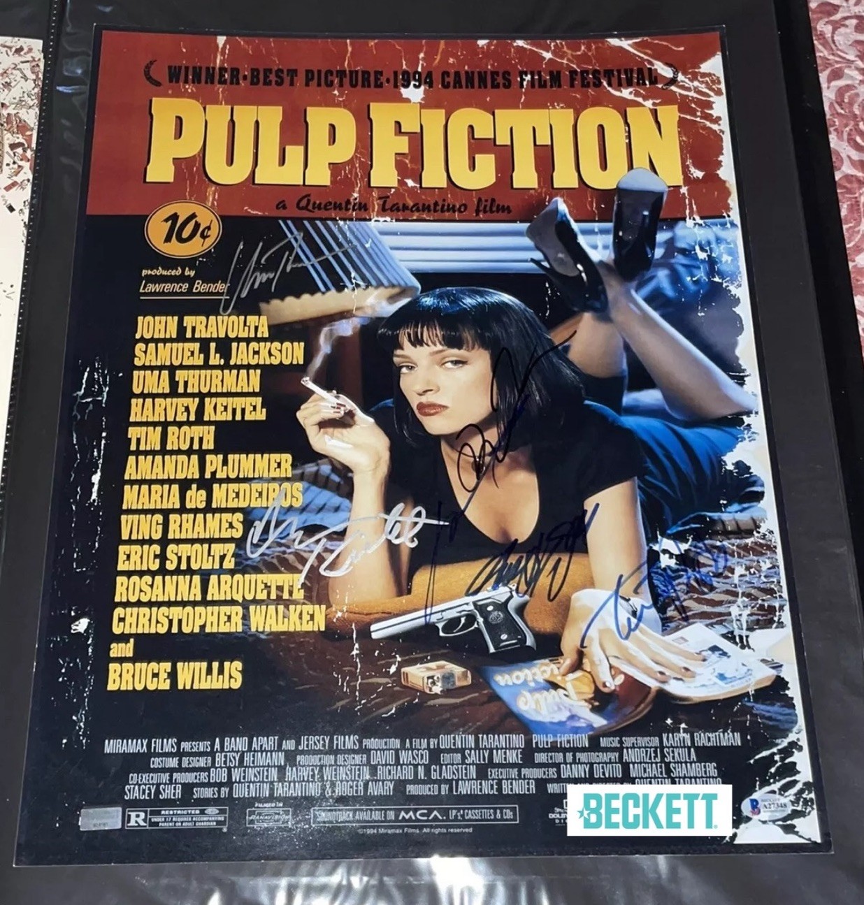 QUENTIN TARANTINO SIGNED PULP FICTION UMA CAST SIGNED 16X20 BAS COA BECKETT (B