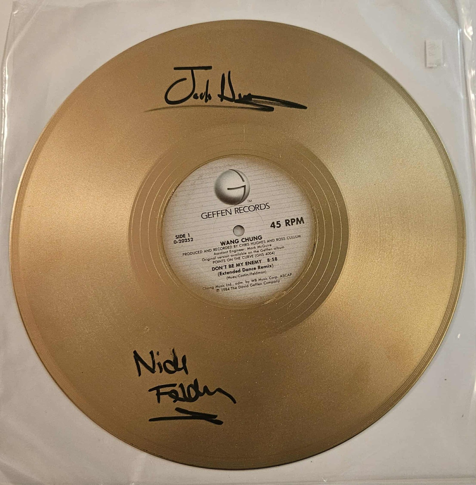 NICK FELDMAN JACK HUES SIGNED RECORD GOLD ALBUM WANG CHUNG AUTO PROOF