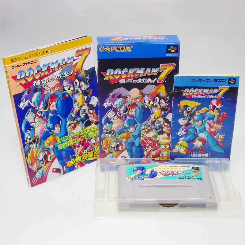 Rockman 7 MEGAMAN + Hint Book Nintendo SFC Super Famicom Japan Import NTSC Comp
