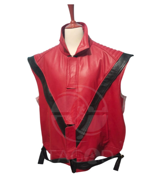Mens Michael Jackson Thriller Jacket Red Real Sheepskin Leather MJ Cosplay