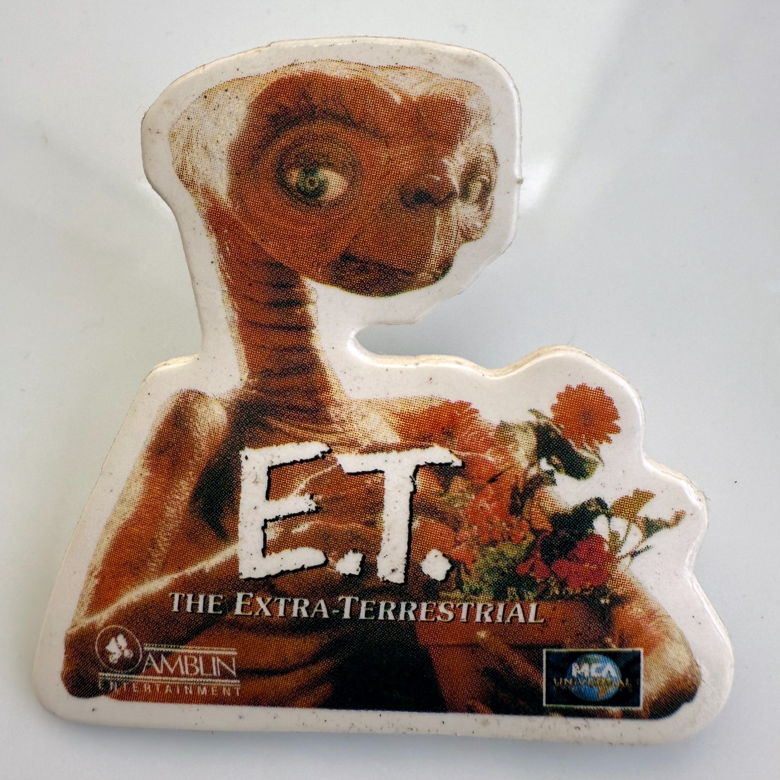 Vintage 1982 E.T. Amblin promo pin Steven Spielberg film movie button die-cut
