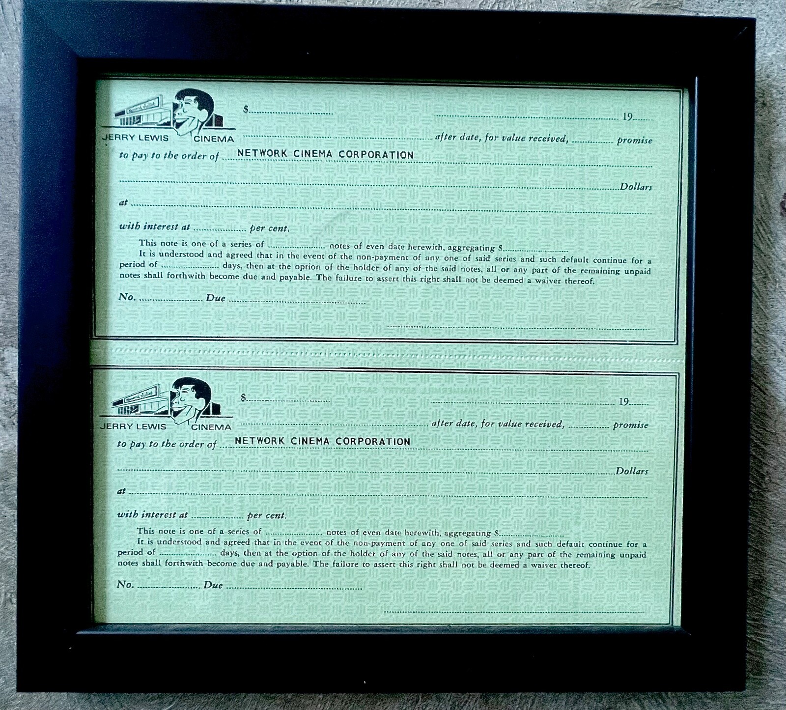 RARE! COLLECTORS! JERRY LEWIS CINEMAS FRAMED BANK CHECKS