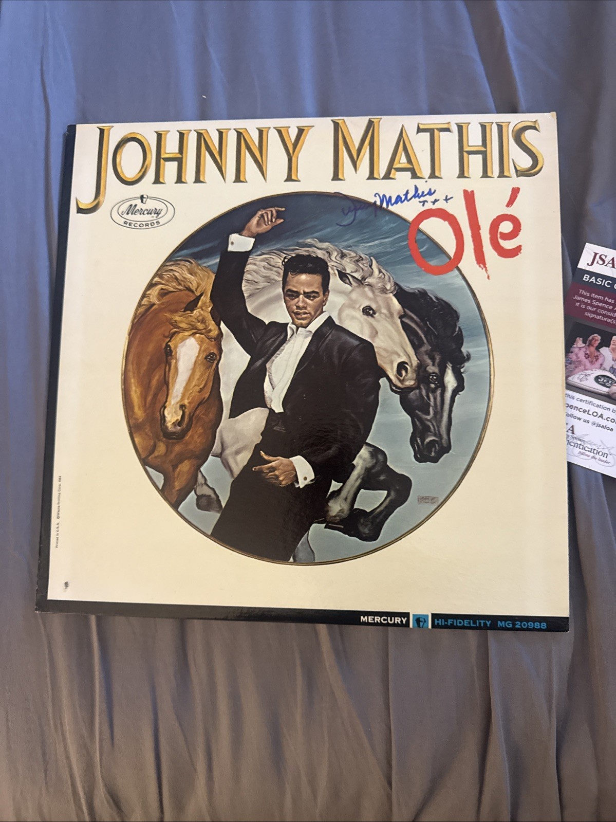 JOHNNY MATHIS SINGER SIGNED AUTOGRAPHED OLE VINYL RECORD JSA Certified