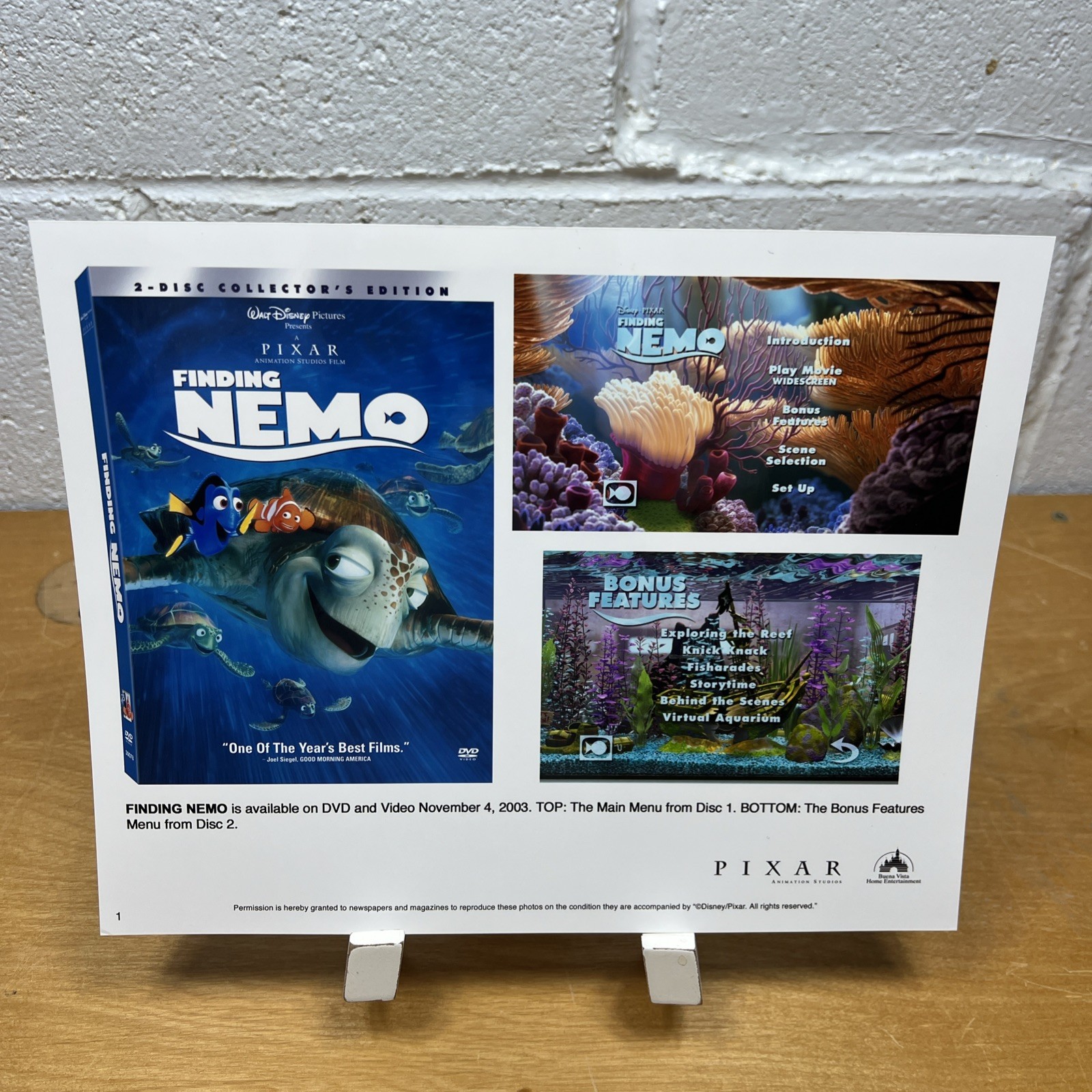 2003 Disney Pixar Finding Nemo DVD Press Kit Folder Press Release 3 Color Photos