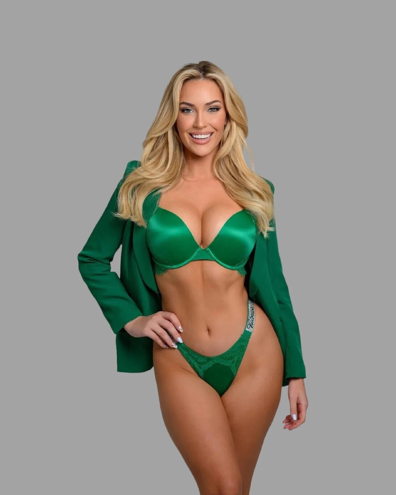 Paige Spiranac Posing Green Lingerie And Coat 8×10 Picture Celebrity Print