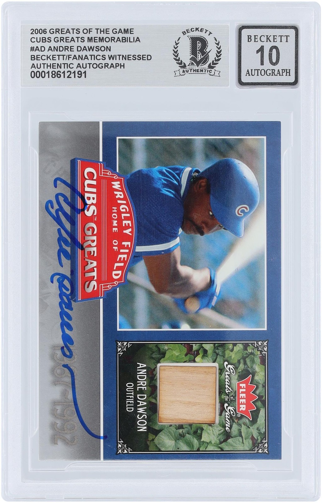 Andre Dawson Chicago Cubs Signed ’06 Fleer Greats of the Game CHC-AD BAS 10 Card