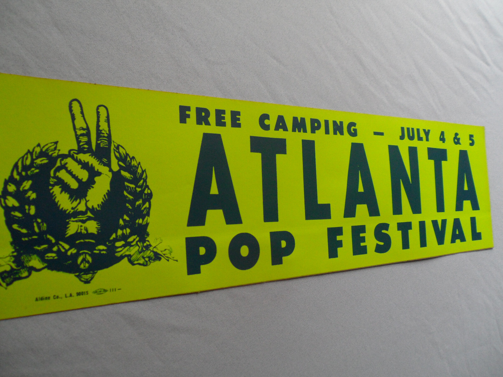 1969 ATLANTA POP FESTIVAL Original Unused BUMPER STICKER Zeppelin CCR Joplin