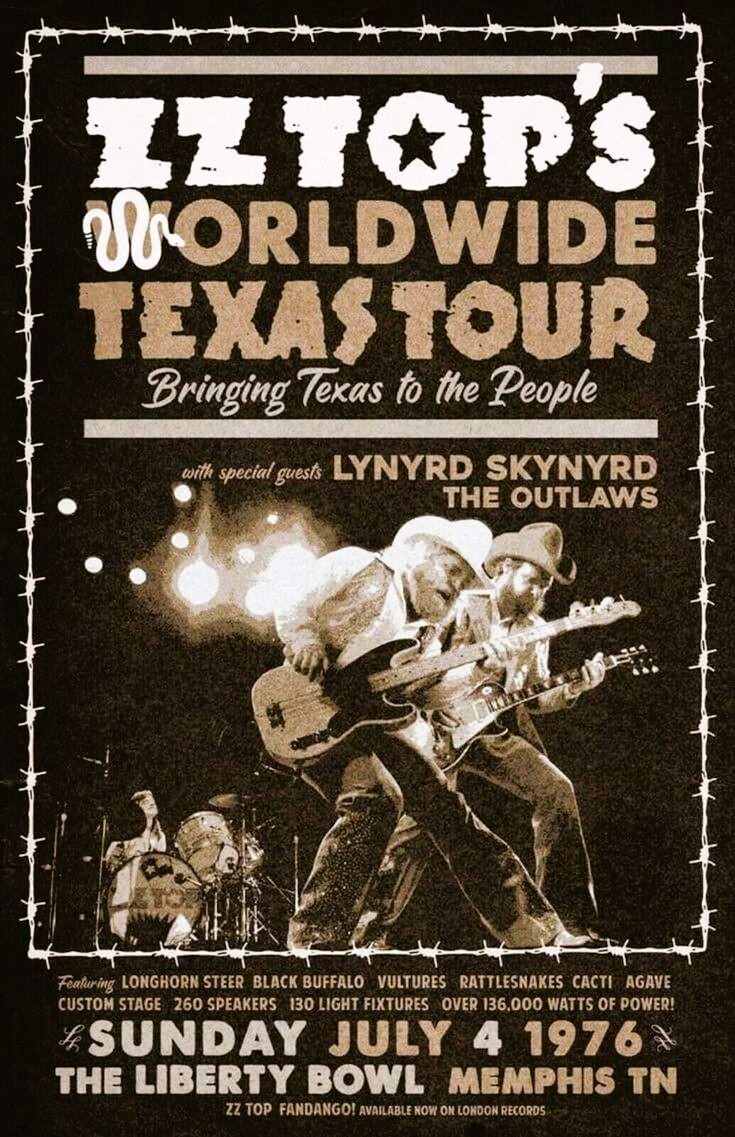 1976 ZZ TOP CONCERT POSTER WALL ART PRINT LYNYRD SKYNYRD MEMPHIS TENNESSE