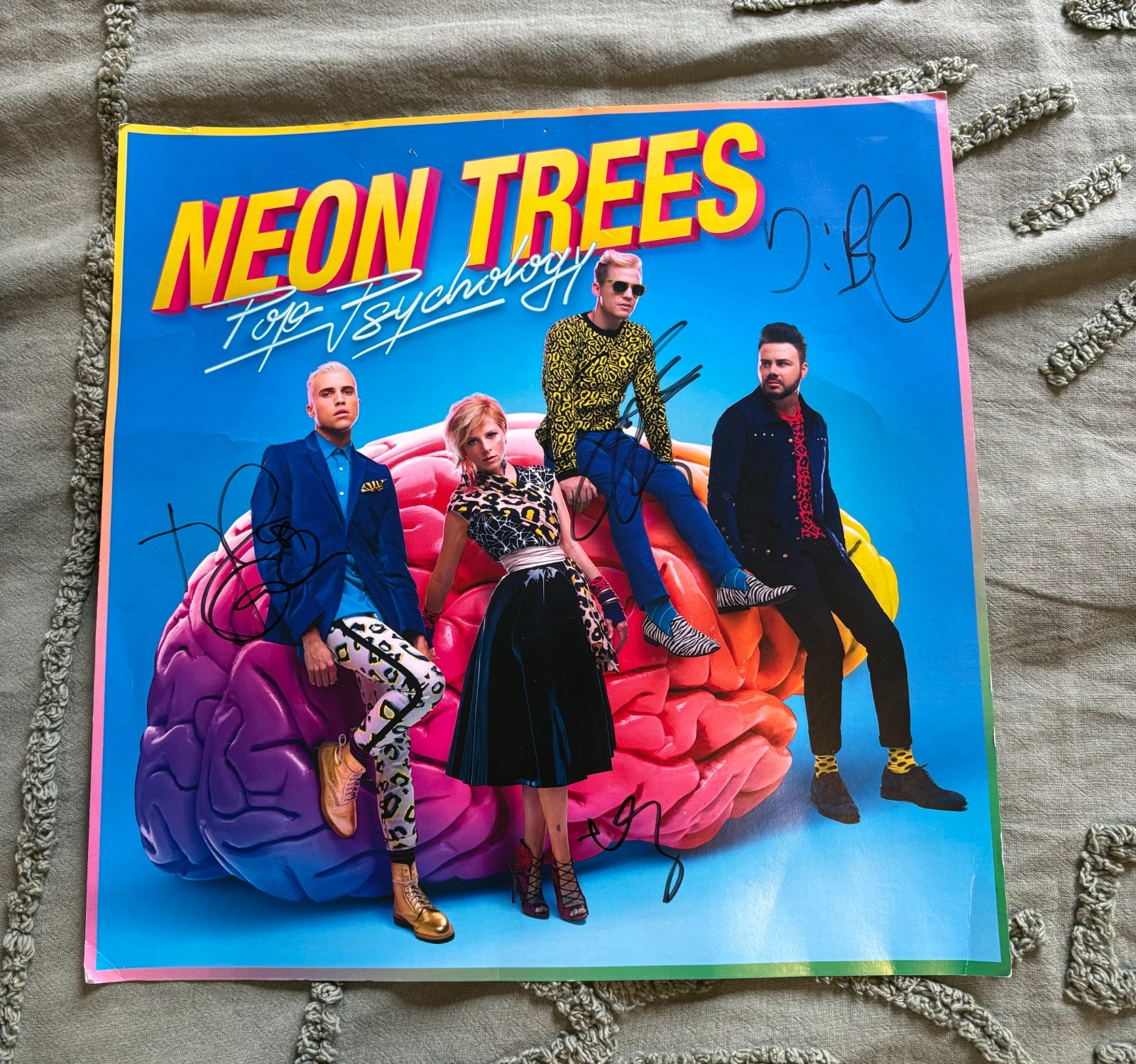 REAL HAND SIGNED – Neon Trees Pop Psychology 2014 US Tour Poster 12×12 in