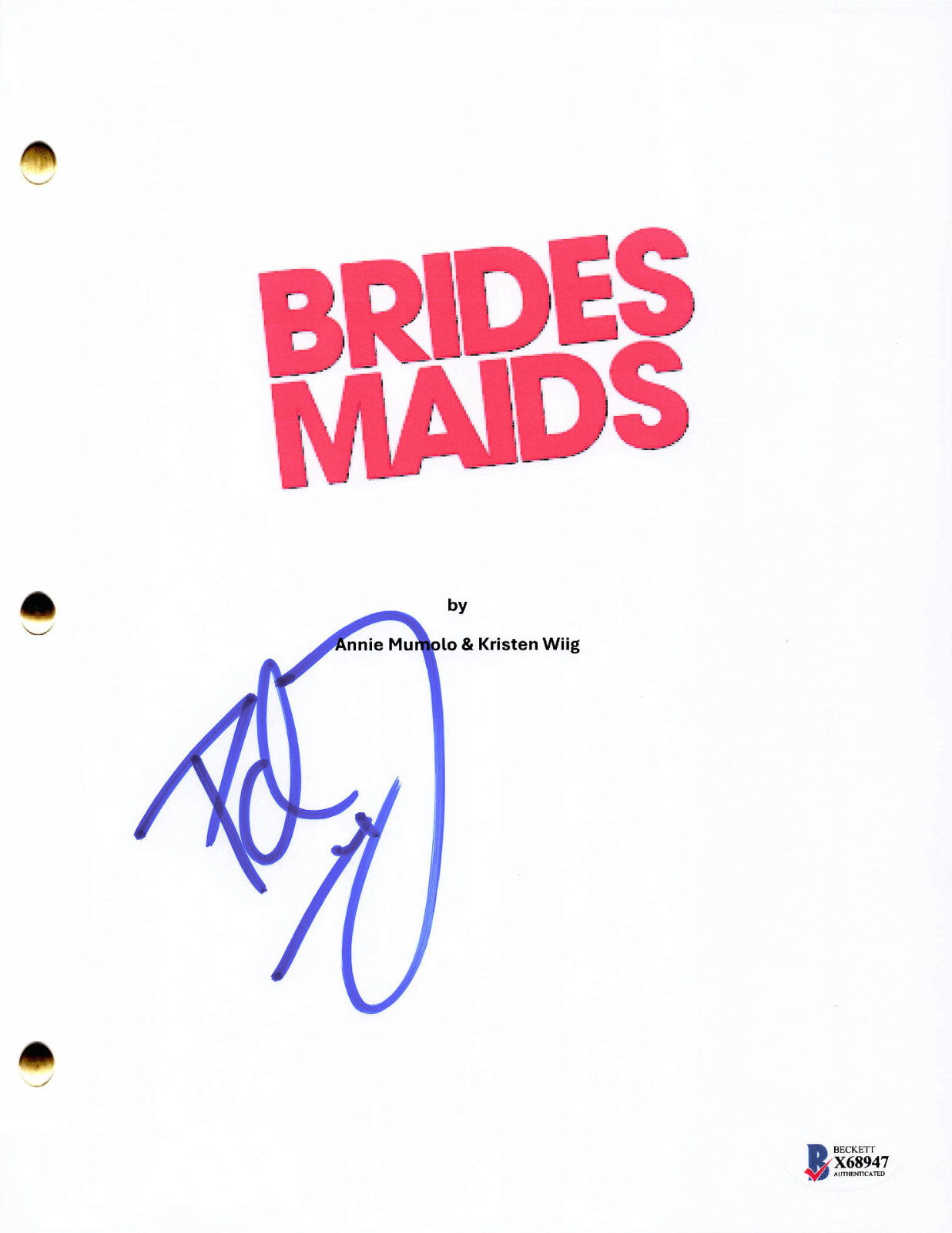 PAUL FEIG SIGNED AUTOGRAPH BRIDESMAIDS FULL SCRIPT BECKETT BAS