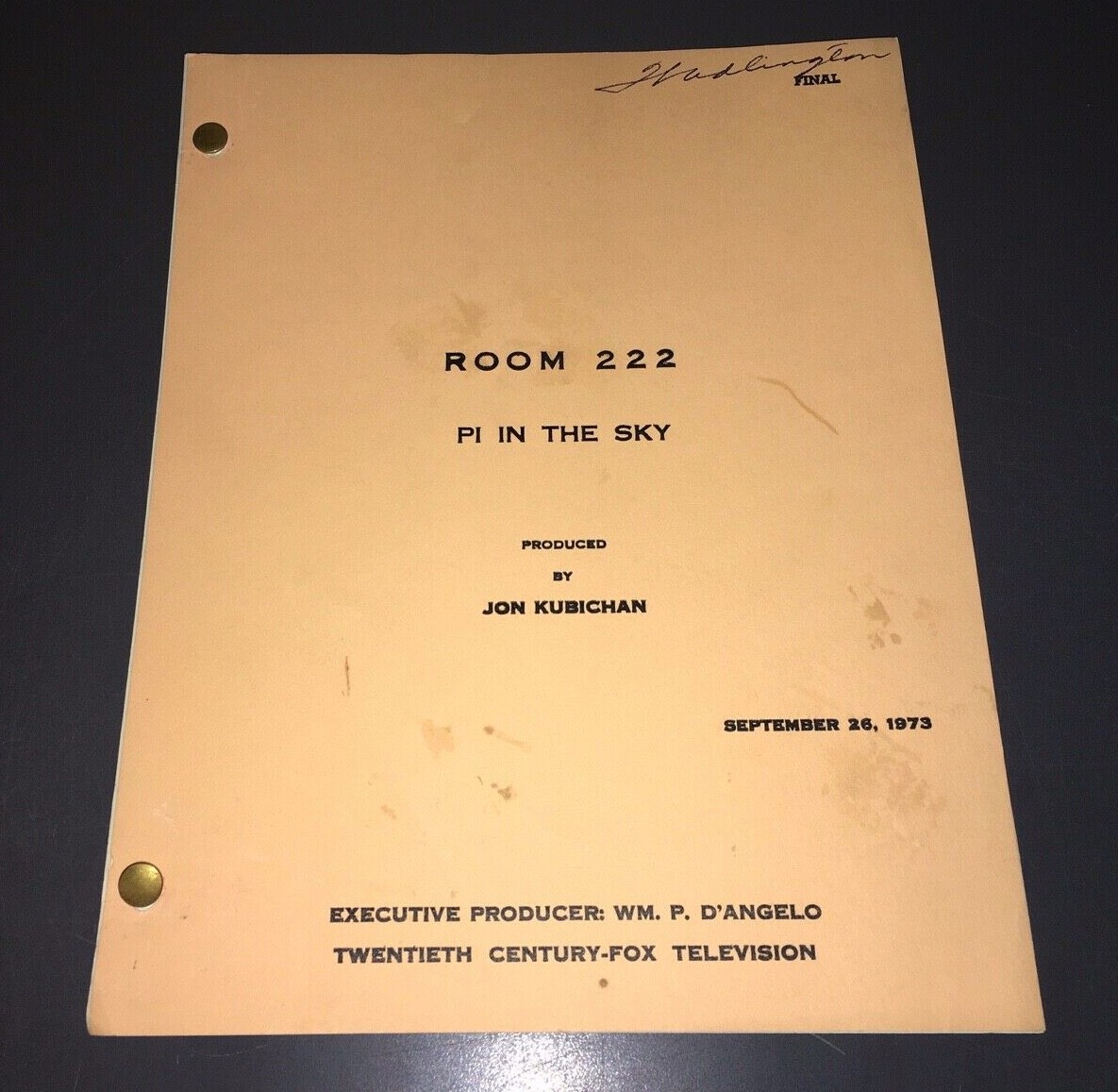 ROOM 222 (1973) ORIG. TV SCRIPT “PI IN THE SKY” FINAL COLOR PAGES + COA!