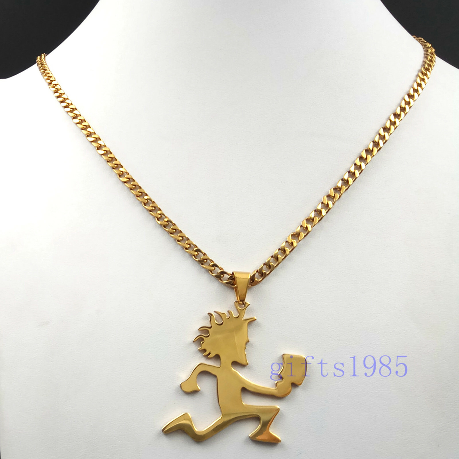 LARGE HIPHOP GOLDEN HATCHETMAN STAINLESS STEEL PENDANT CUBAN CHAIN Juggalo