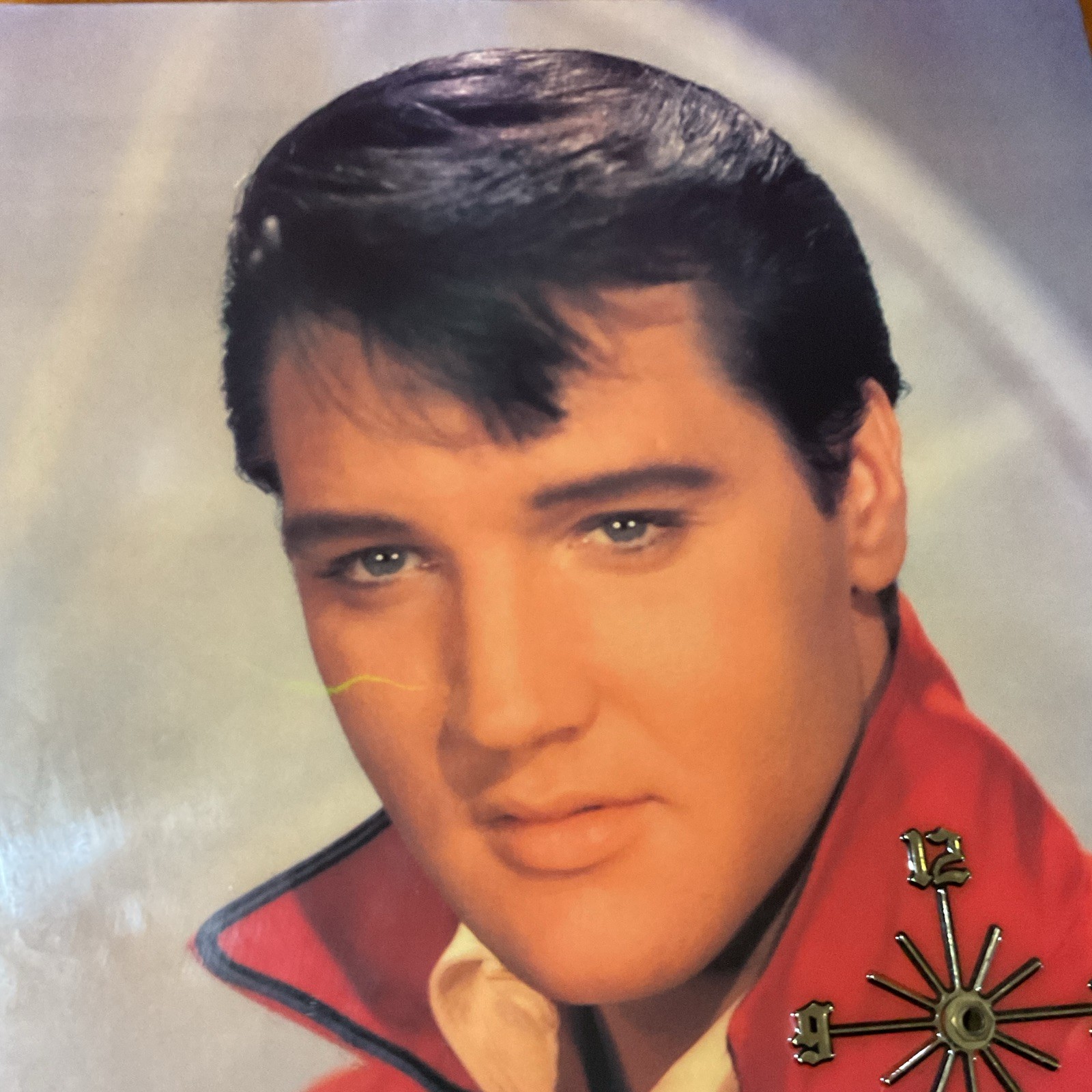 Vintage Elvis Presley Memorabilia Lacquered Wood Portrait Art Wall Clock 19×16”