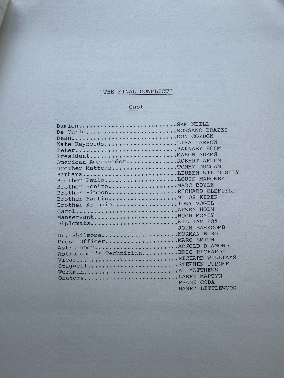 1981 THE FINAL CONFLICT Press Kit Sam Neill Omen Trilogy – 11 Stills