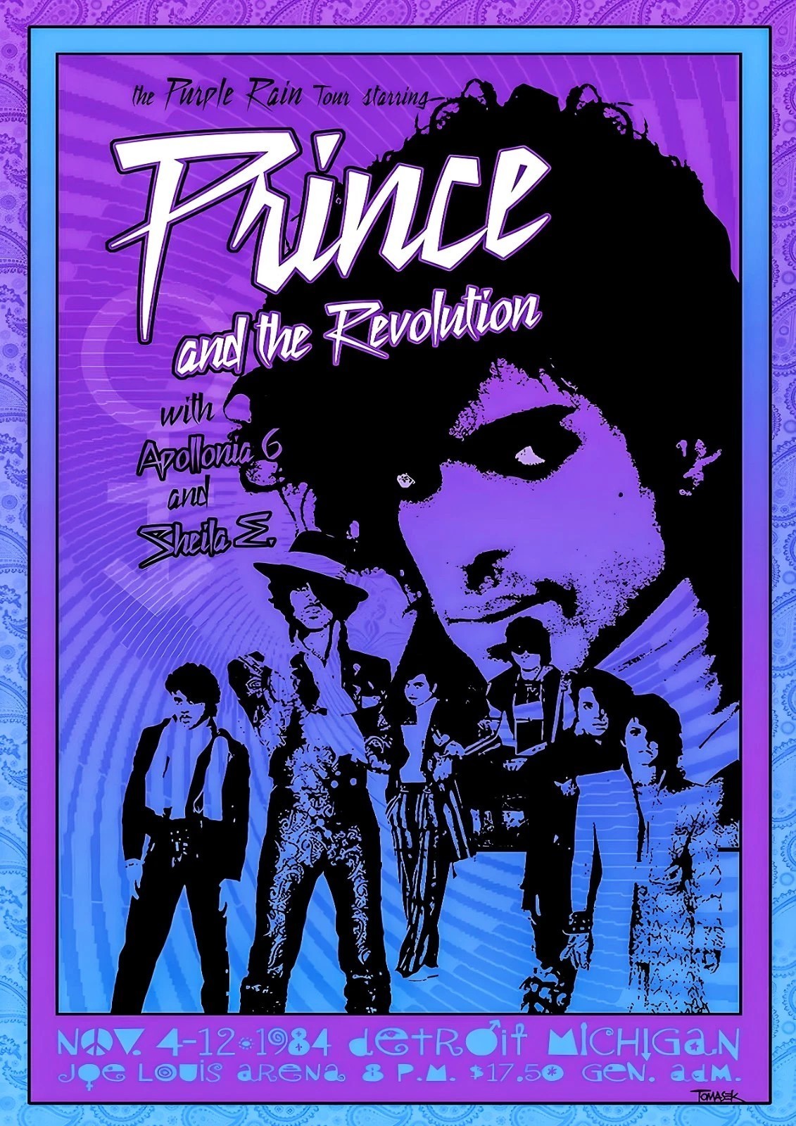 1984 PRINCE CONCERT POSTER WALL ART PRINT PURPLE RAIN FOR DETROIT MICHIGAN
