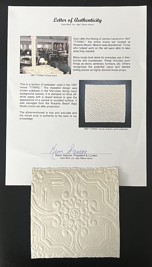 TITANIC Movie Prop First Class Dining Room Wallpaper. Top Collector Relic – LOA