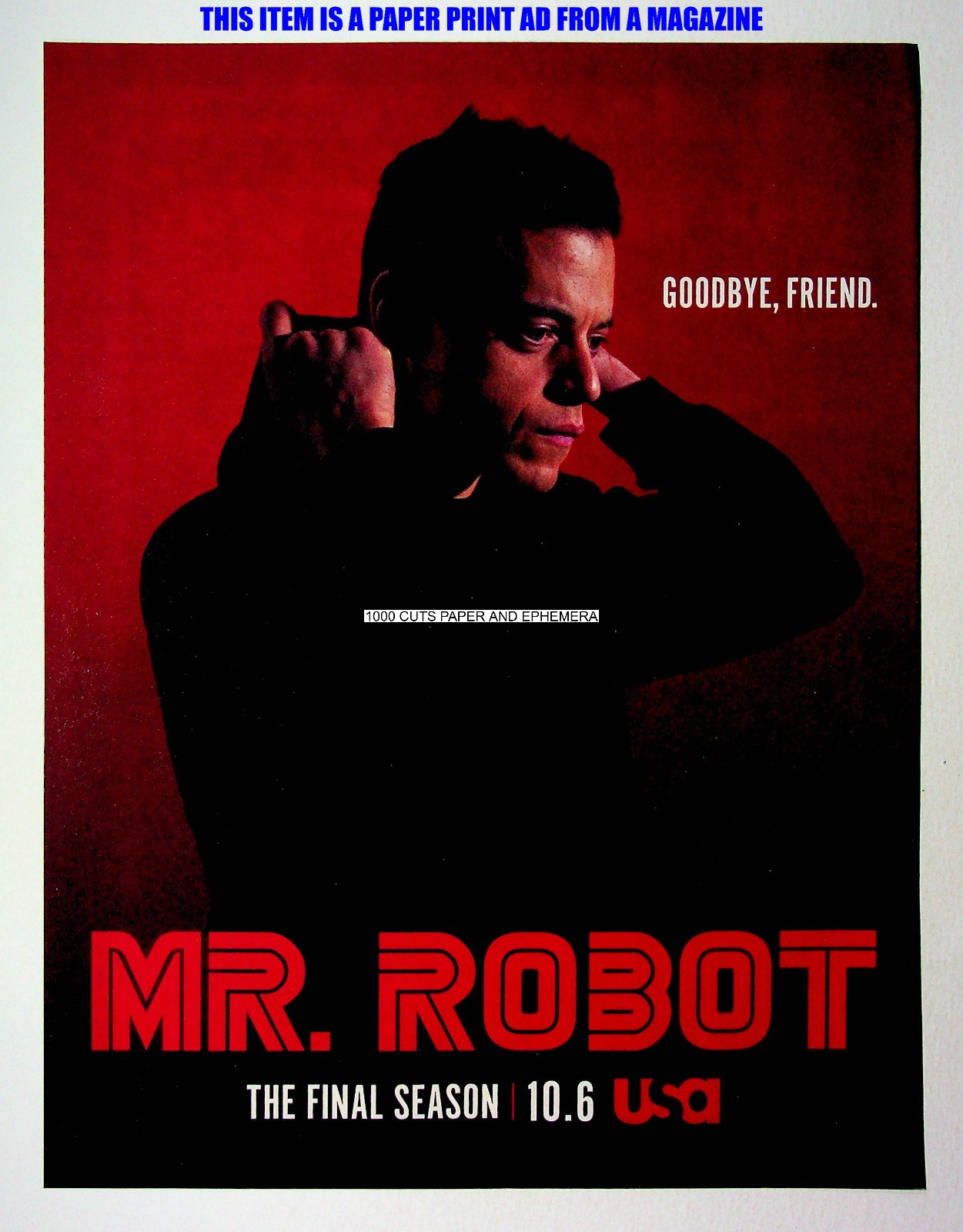 Mr. Robot USA Network TV 2019 Trade Print Magazine Ad Poster ADVERT