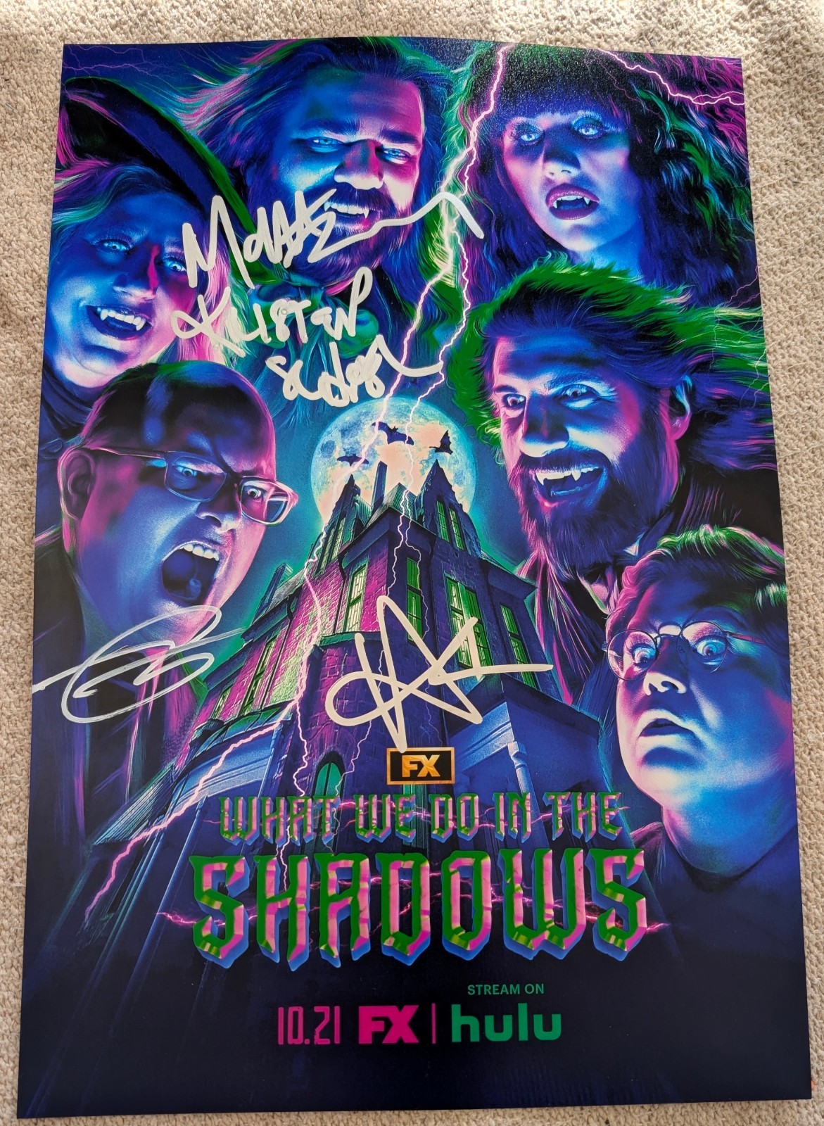 WHAT WE DO IN THE SHADOWS signed 12X18 POSTER Matt Berry Kristen Schaal JSA COA
