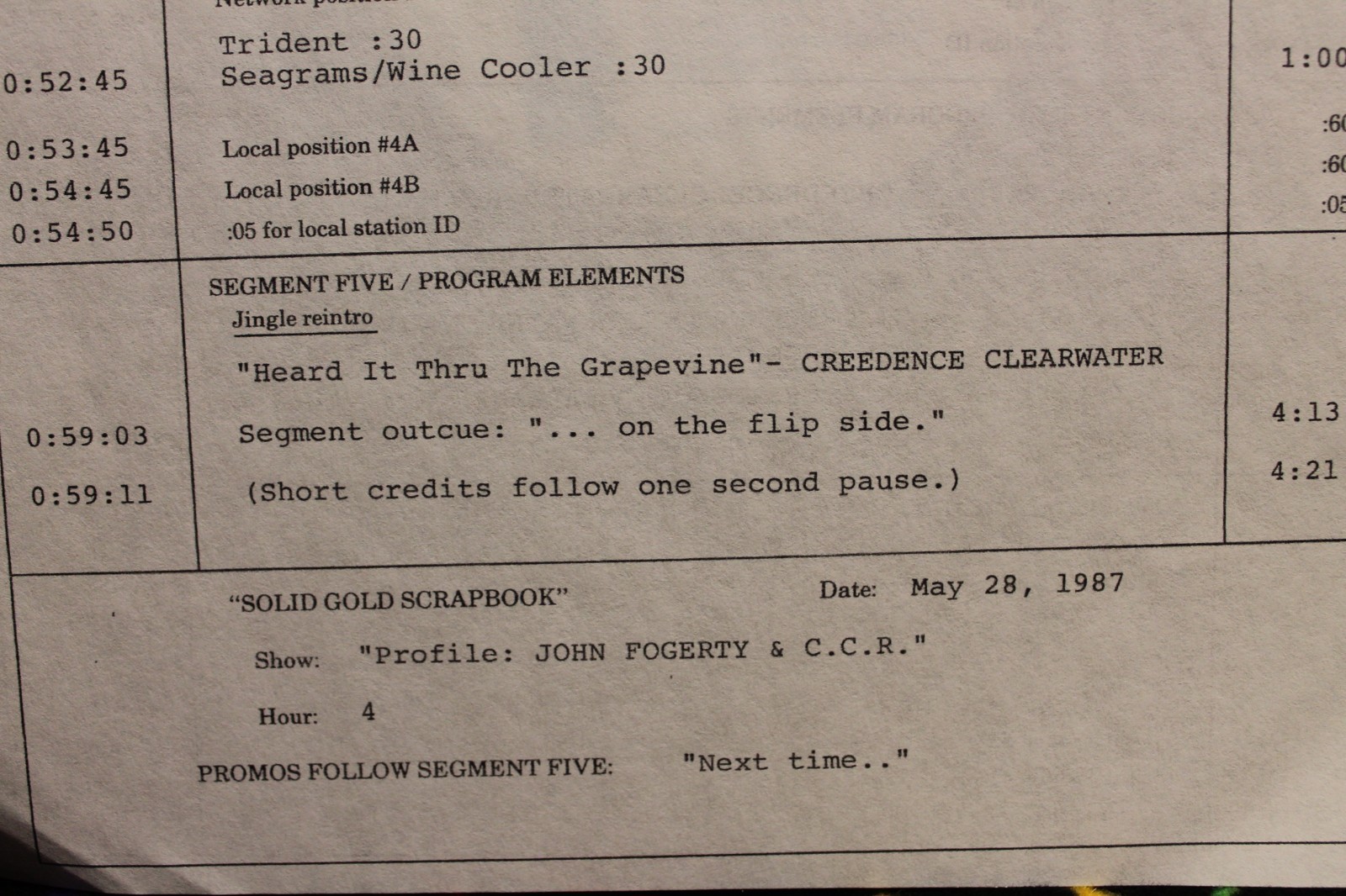 RADIO SHOW May 28 1987 Solid Gold Scrapbook 33 1/3 rpm LP Fogerty CCR Creedence