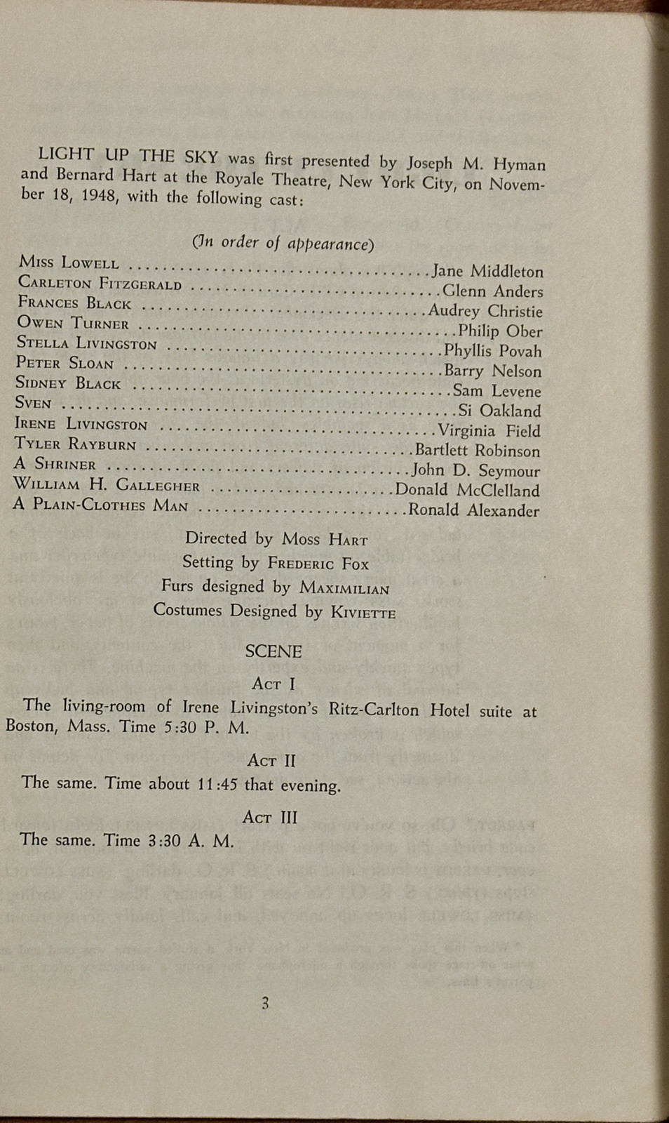 LIGHT UP THE SKY ~1949 FIRST EDITION ~ w/ ROYALE THEATRE LIGHTING BOARD CUES