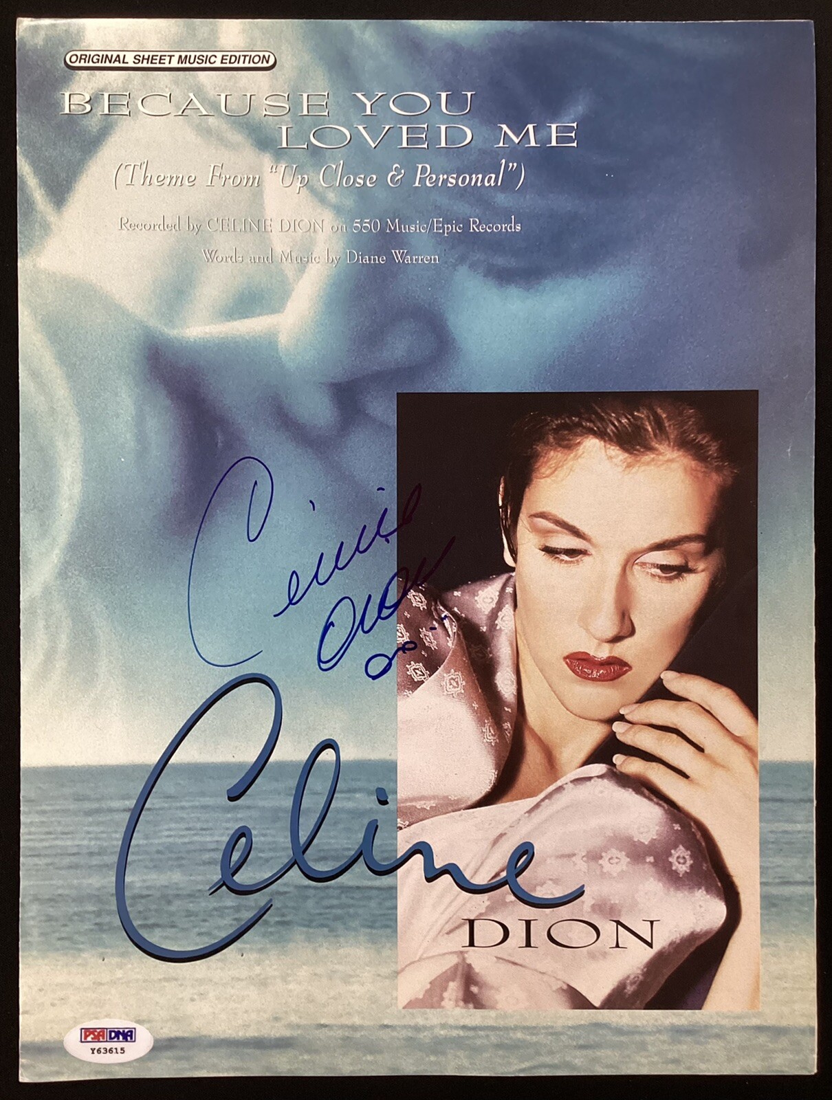 Celine Dion Signed Sheet Music Grammy Autograph Because You Loved Me PSA/DNA