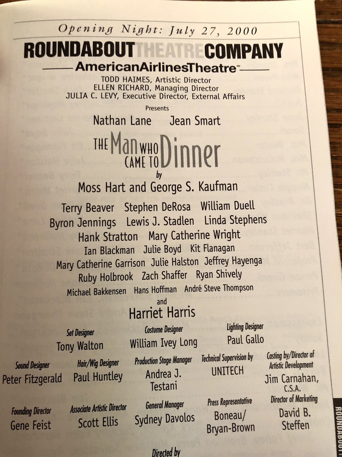 Nathan Lane, Jean Smart – “Man Who Came To Dinner” Playbill 2000 – MINT!