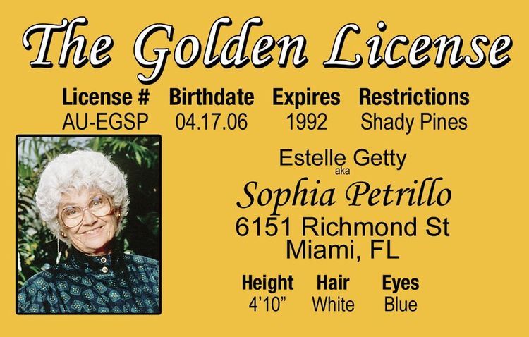 Estelle Getty of THE GOLDEN GIRLS tv show Sophia fake ID card Drivers License