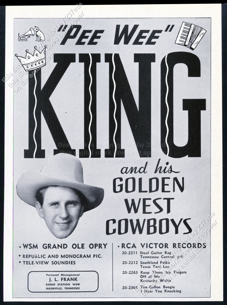 1947 Pee Wee King photo gig booking scarce vintage trade print ad