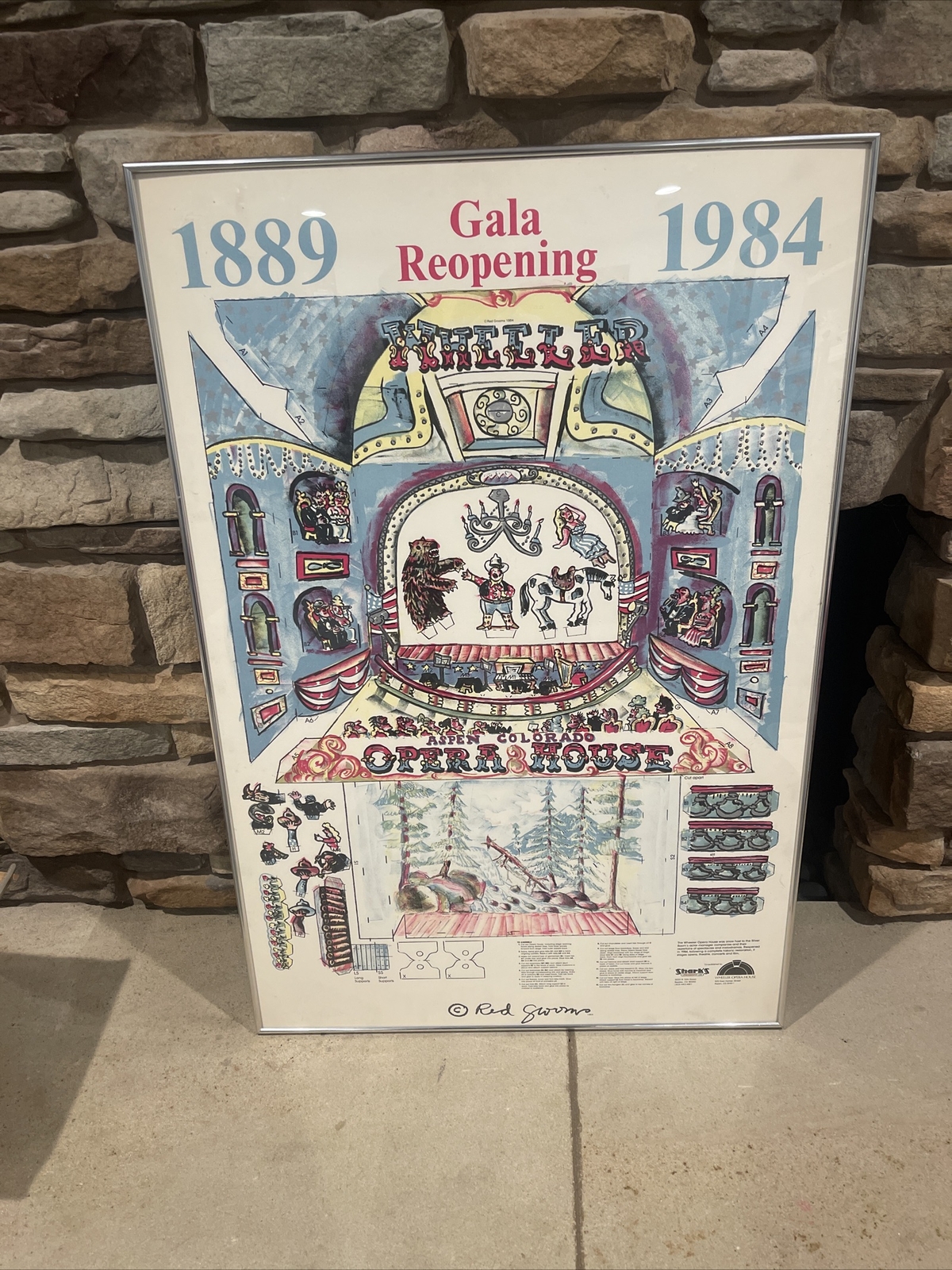Wheeler Opera House Aspen Colorado 1984 Poster Signed RED GROOMS Framed