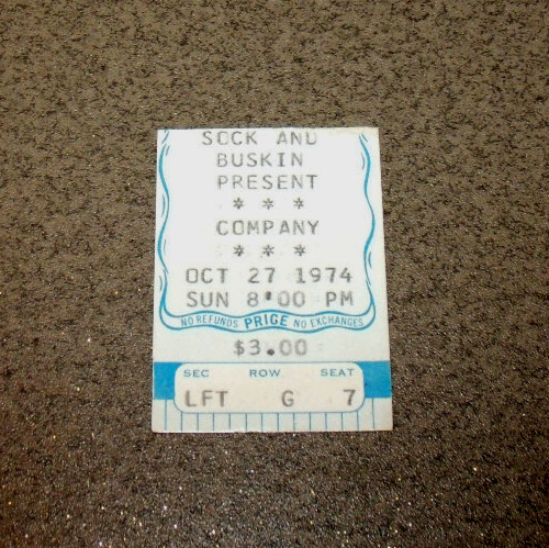Sock & Buskin Present “Company” 10/27/1974 Theatre Ticket Stub Faunce House