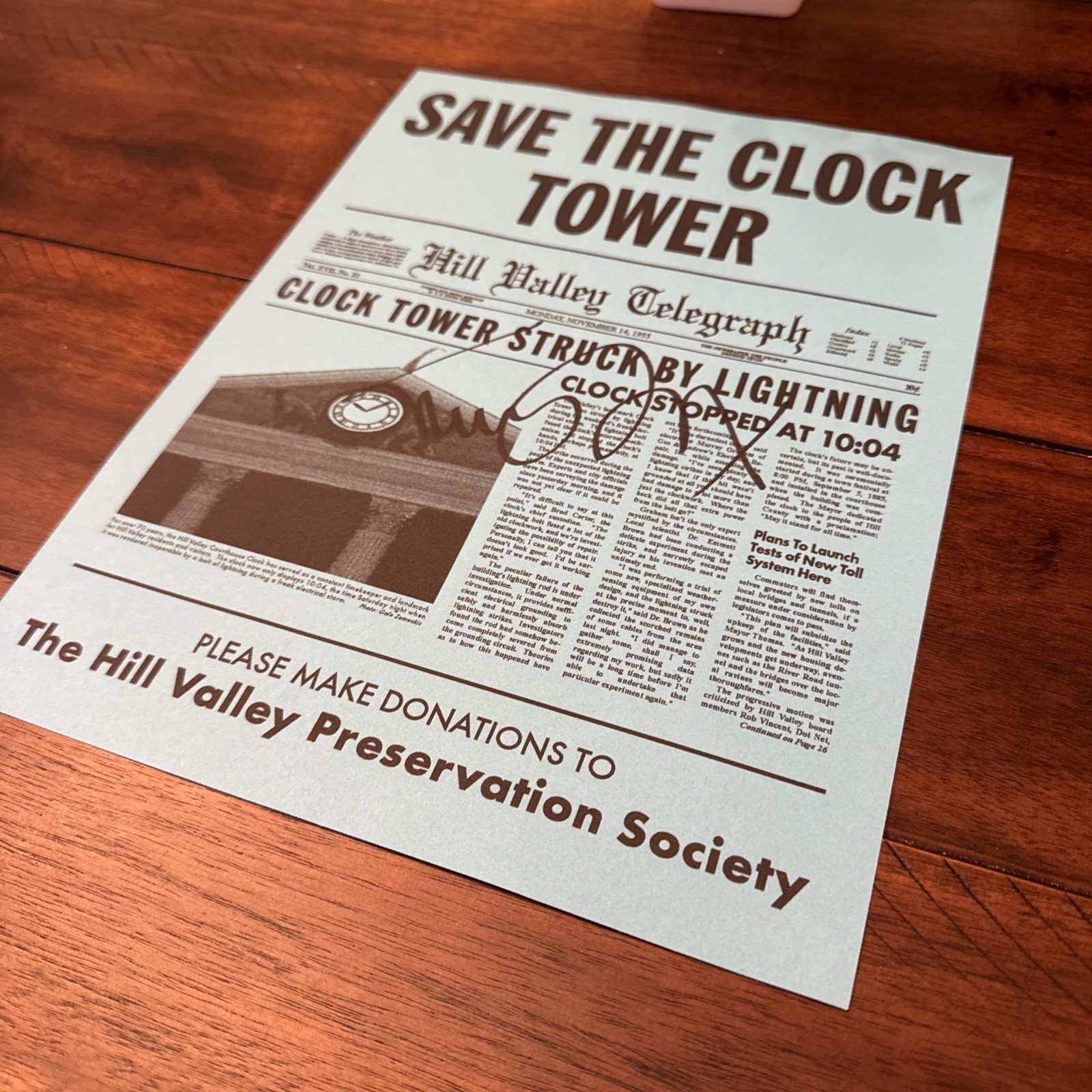 Michael J. Fox ~ Signed “SAVE THE CLOCK TOWER FLYER” w/COA Matching Holograms