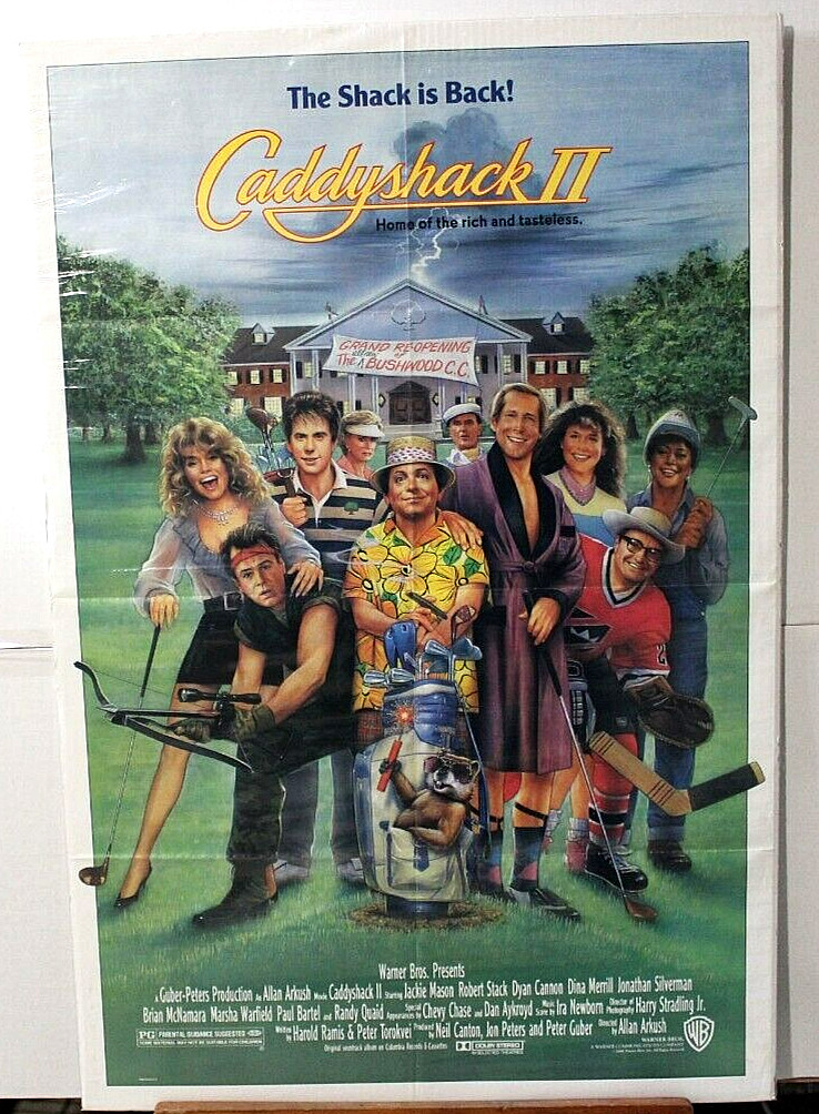 ORG MOVIE POSTER CADDYSHACK 2 1sh ’88 art of golfers Robert Stack, & Chevy Chase