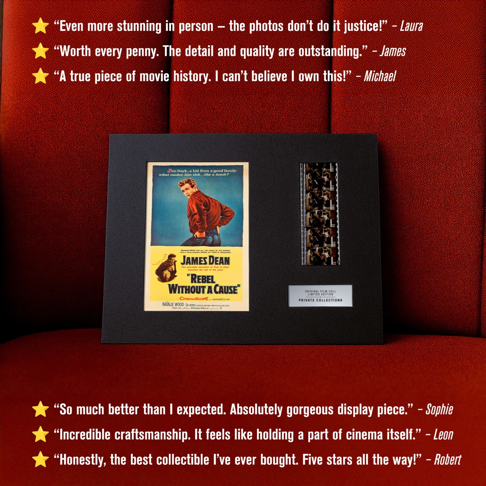 REBEL WITHOUT A CAUSE (1955) Certified 35mm Film Cells in an LED Backlit Frame