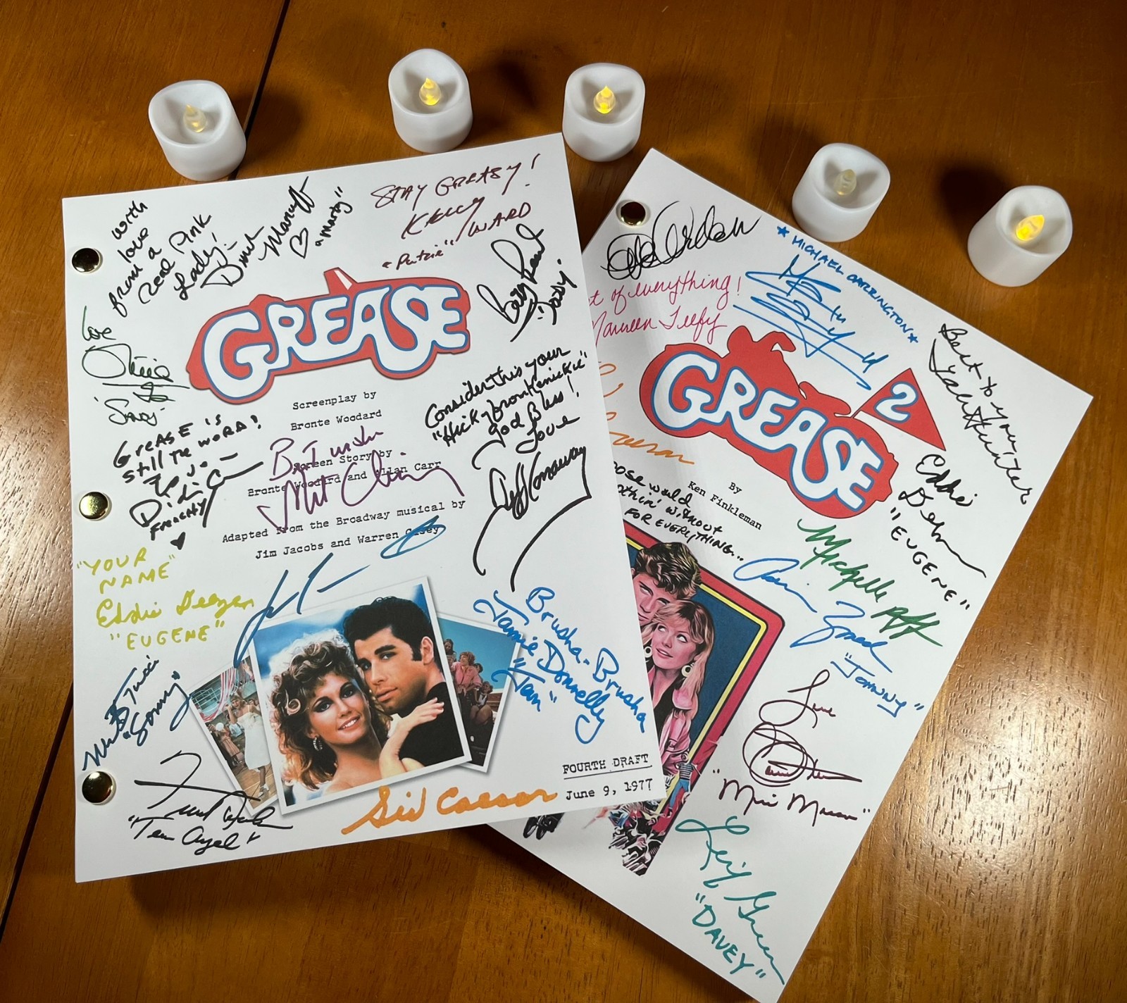 Grease & Grease 2 Movie Scripts Signed- Autograph Reprints- Grease Musical