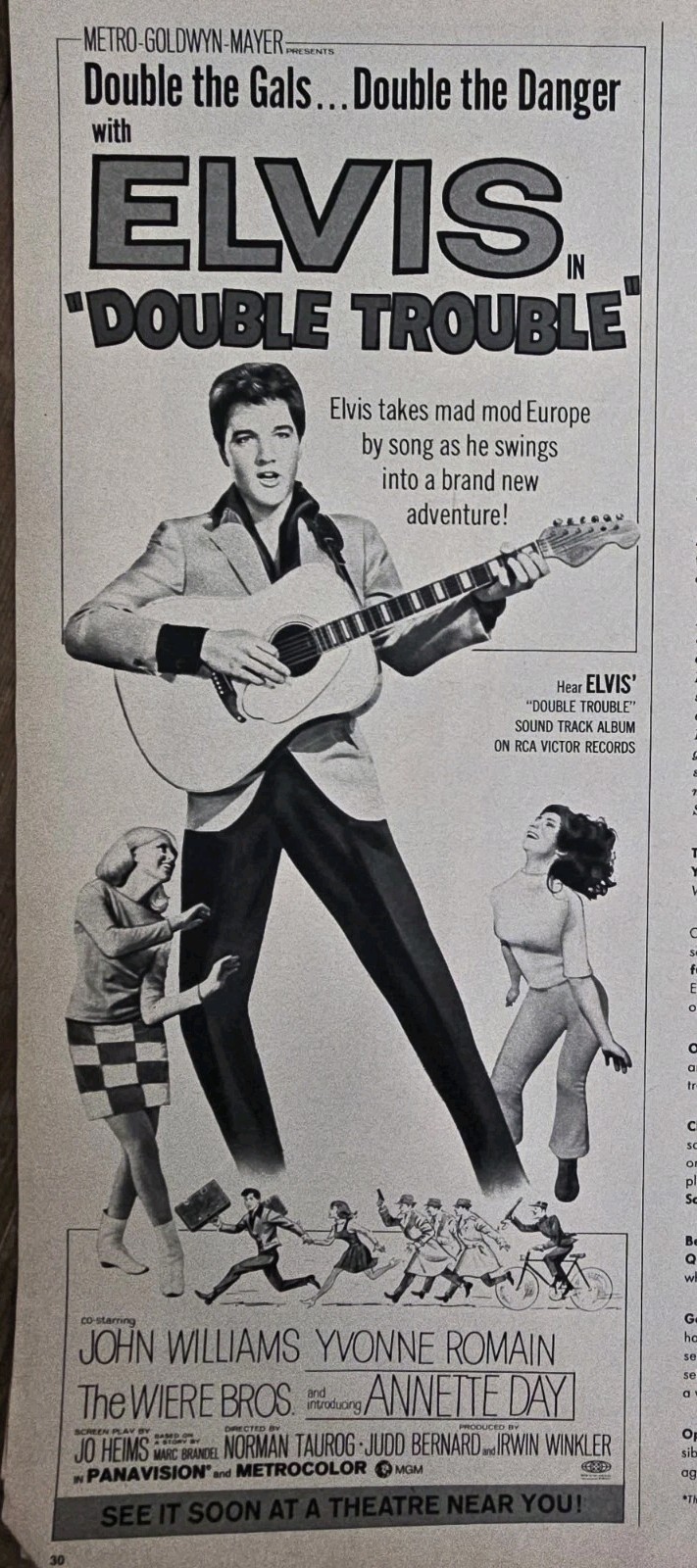 1967 Elvis Presley Double Trouble Movie Double gals Double danger vintage ad