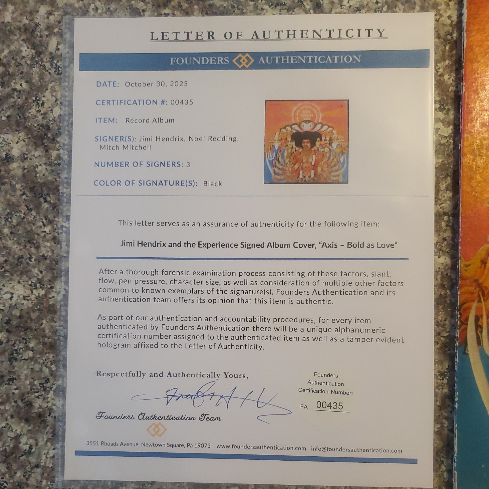Jimi Hendrix & Experience Signed/Autographed Vinyl AXIS BOLD AS LOVE w/ LOA