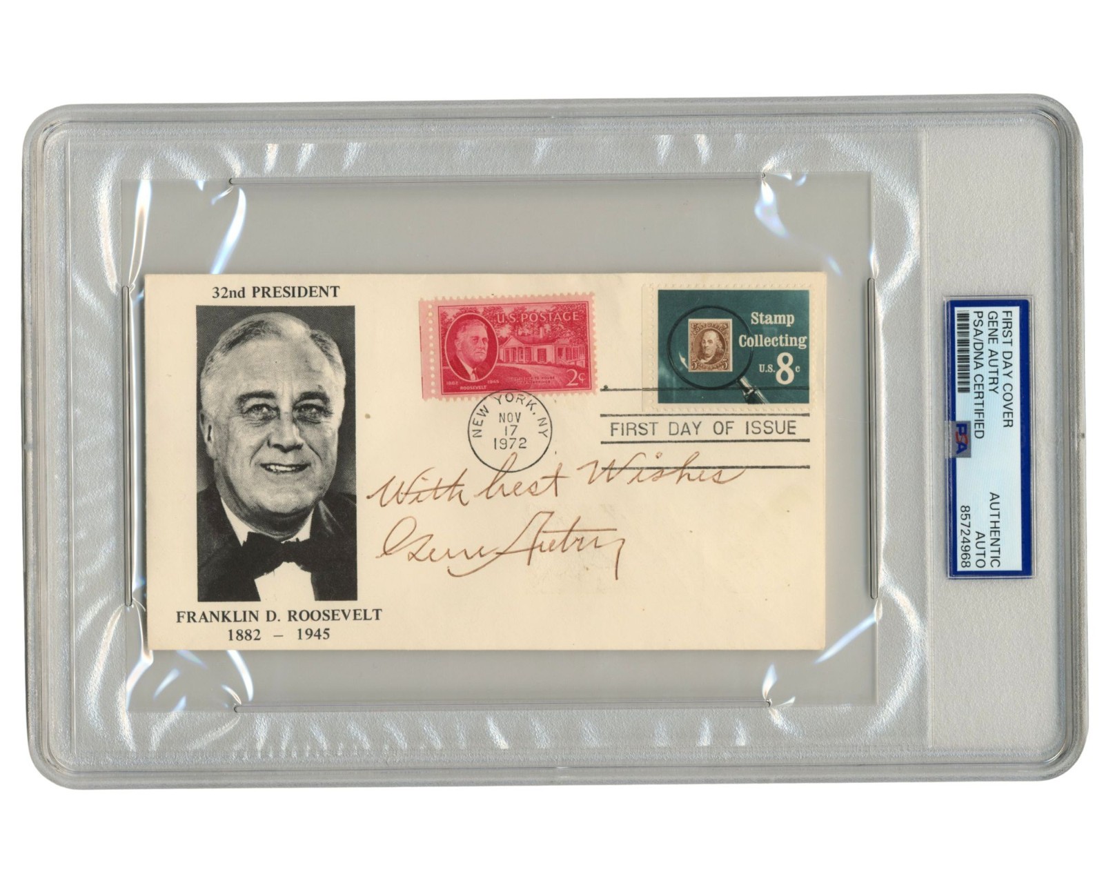 Actor Gene Autry “The Singing Cowboy” Signed Franklin Roosevelt Cover PSA Auto