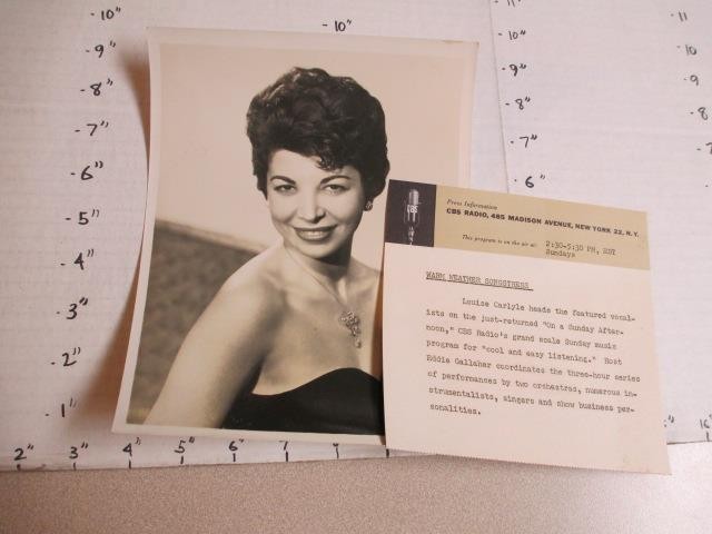 CBS TV radio show photo 1954 Louise CARLYLE singer On a Sunday Afternoon