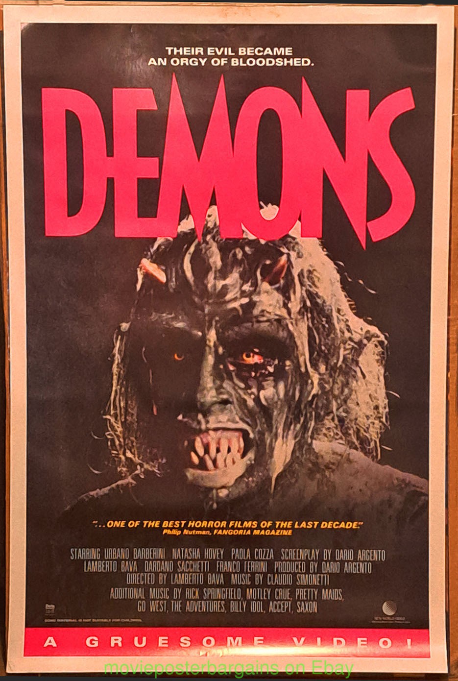 DEMONS MOVIE POSTER 1985 DARIO ARGENTO HORROR FILM 80’s Video One Sheet