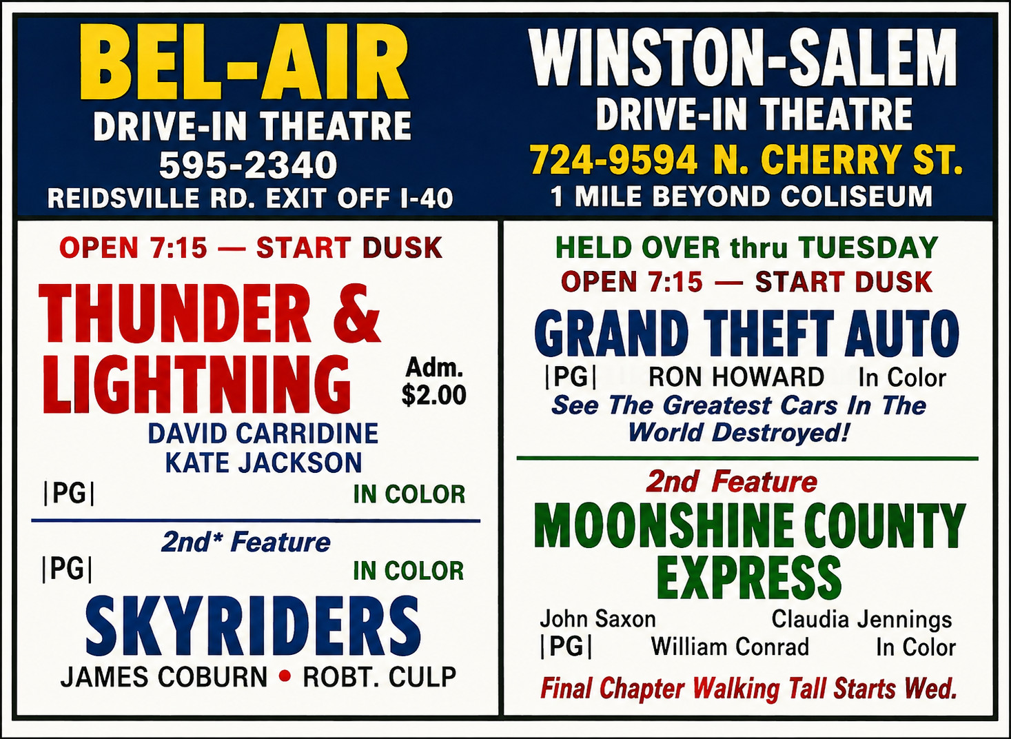 WINSTON-SALEM BEL-AIR DRIVE-IN MOVIE THEATERS NORTH CAROLINA AD 1960s MAGNET