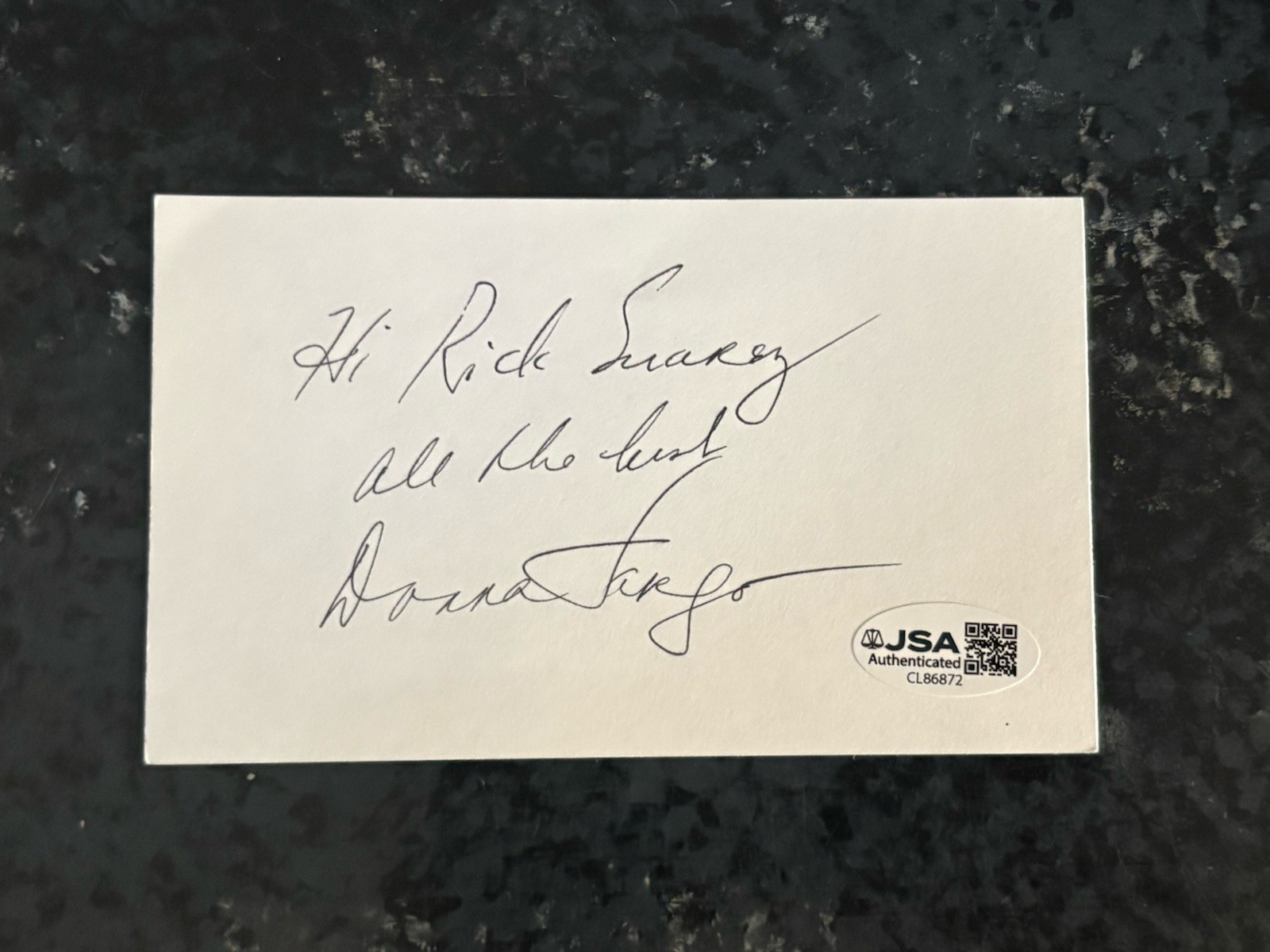 Donna Fargo Autographed 3×5 Index Card Signer The Happiest Girl in the Whole JSA