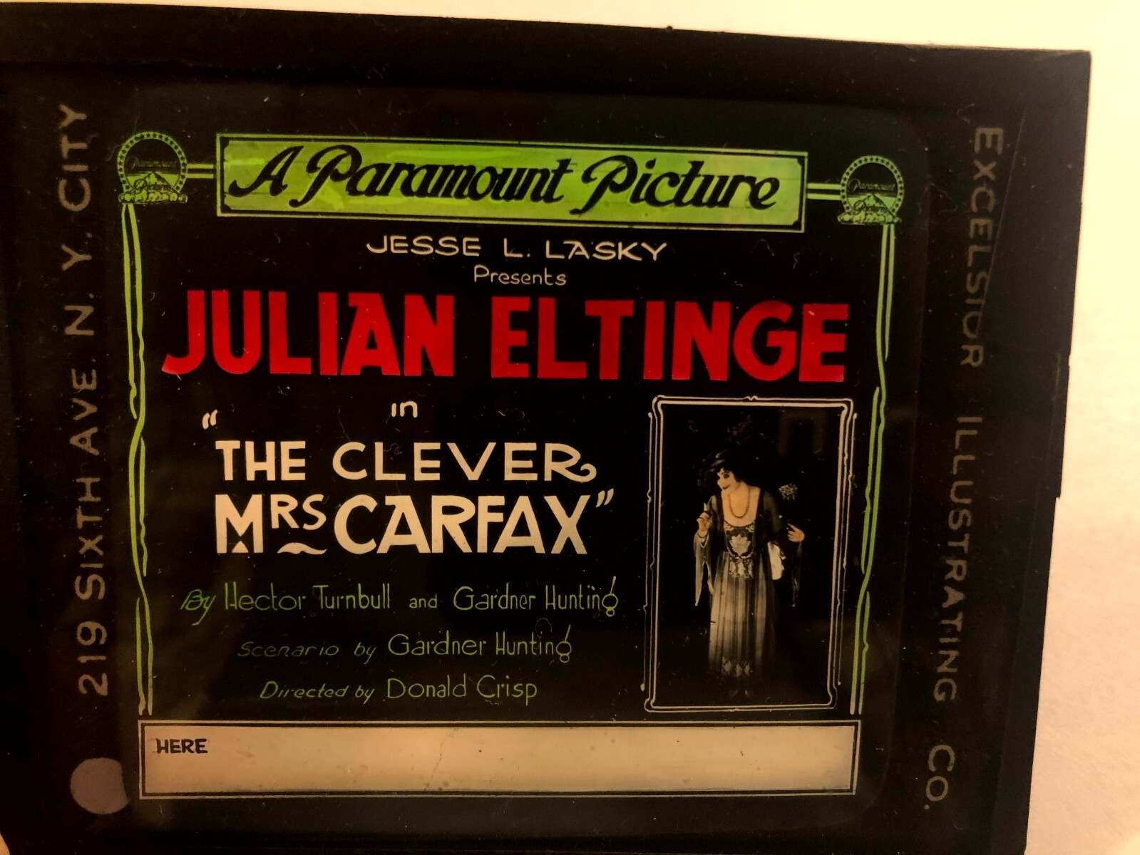 Julian Eltinge Extremely Rare Early Magic Lantern Glass Movie Slide Drag 1917