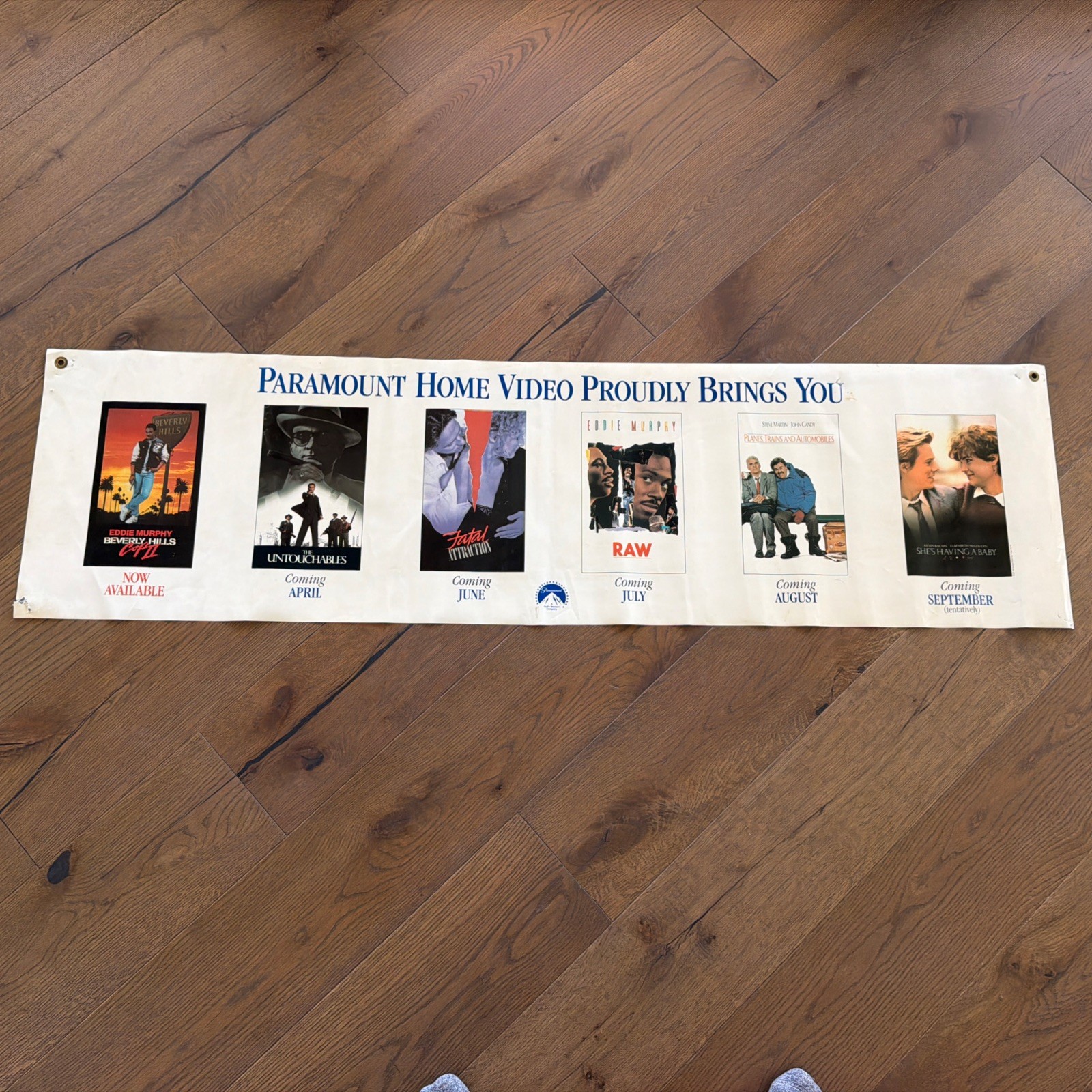 1988 PARAMOUNT 6 VIDEO PROMOTIONS BANNER BEVERLY HILL COP II RAW, UNTOUCHABLES