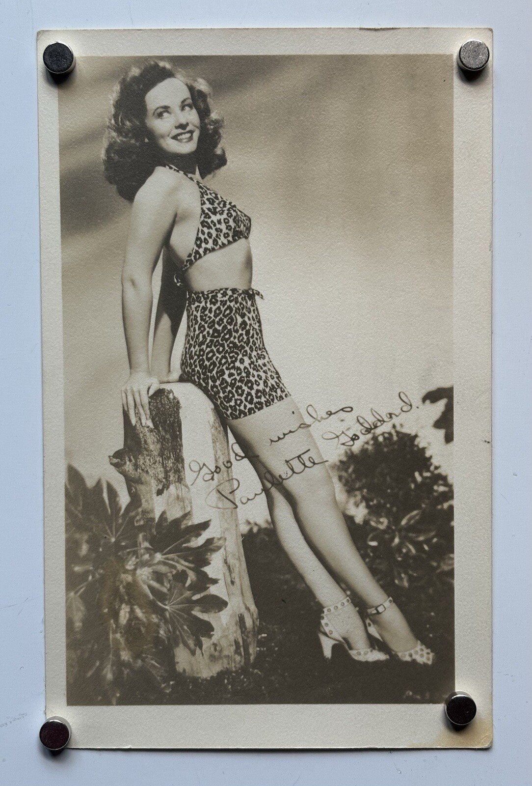 Vintage c1940’s PAULETTE GODDARD 5.5×3.5” Matte Fan Photograph Printed Signature