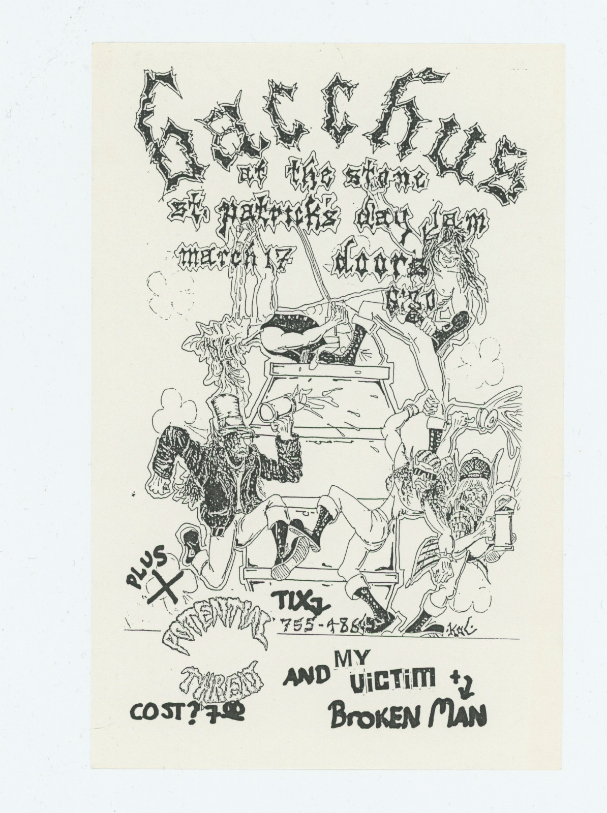 The Stone 5″x8″ Handbill Bacchus St.Patrick’s Day Jam Potential Threat My Victim