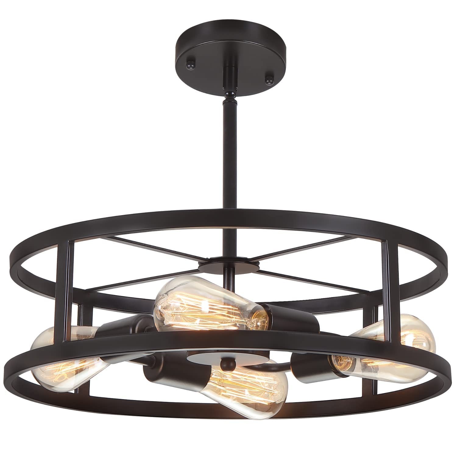 Black Semi Flush Mount Ceiling Light,Industrial Farmhouse Sloped Lights Fixtu…