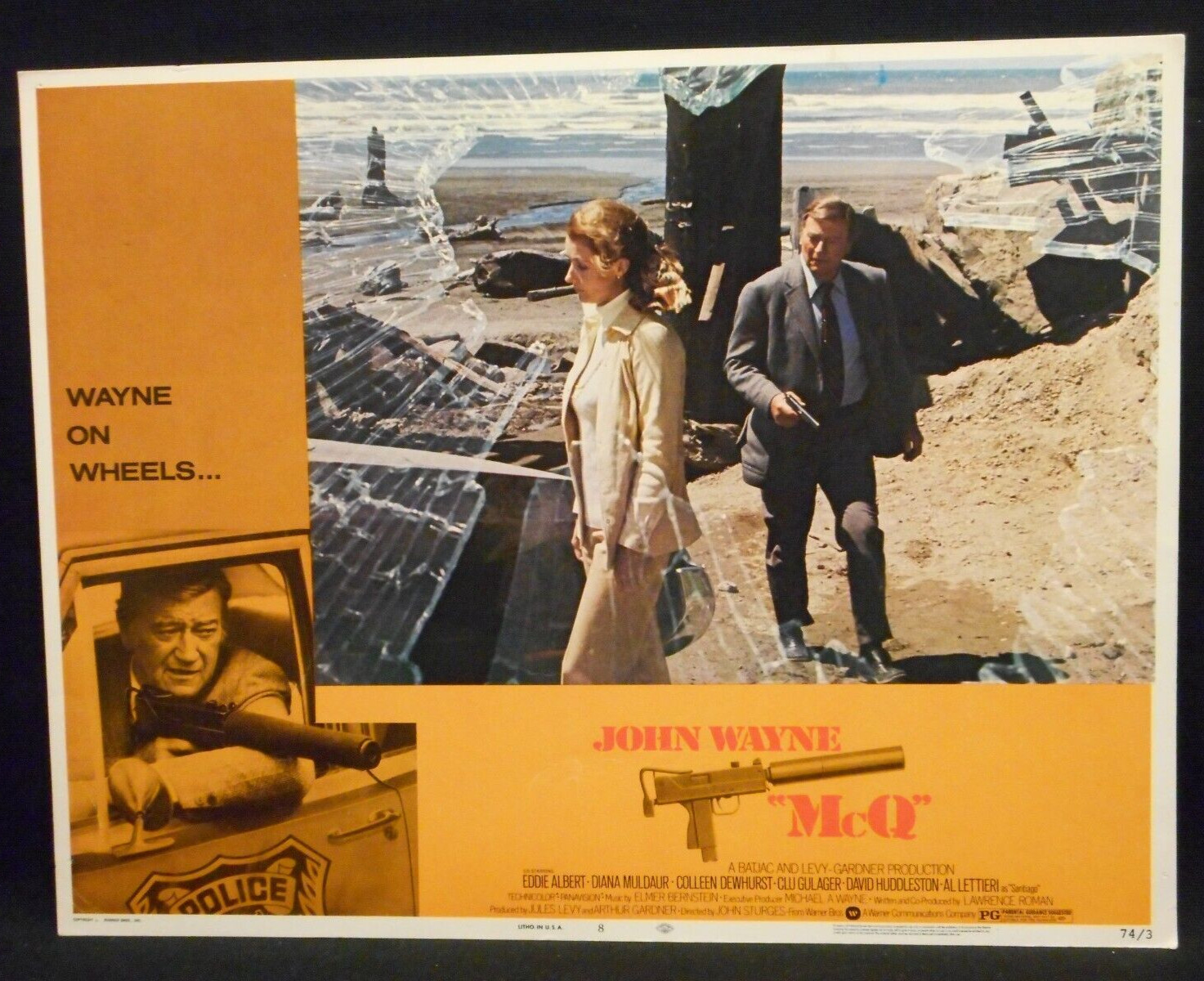 McQ 1974 Lobby Card #8 John Wayne Diana Muldaur John Sturges fine Seattle Crime