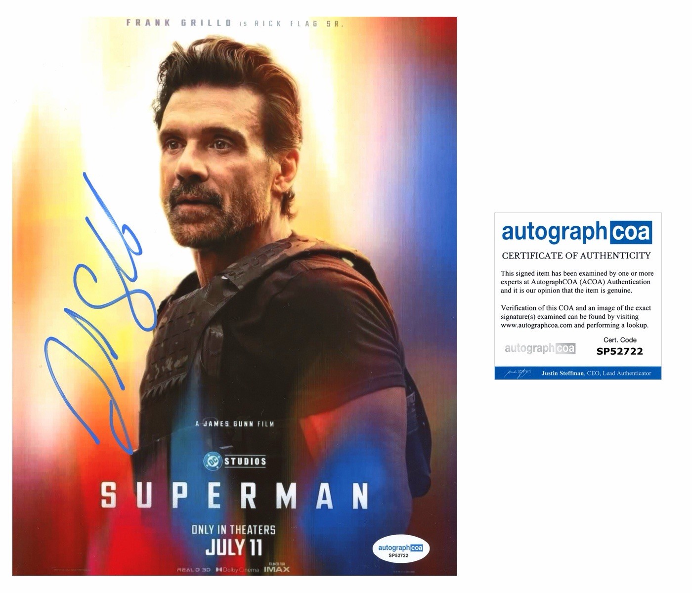 FRANK GRILLO SIGNED RICK FLAG SR. 8X10 PHOTOGRAPH ‘SUPERMAN & PEACEMAKER’ ACOA