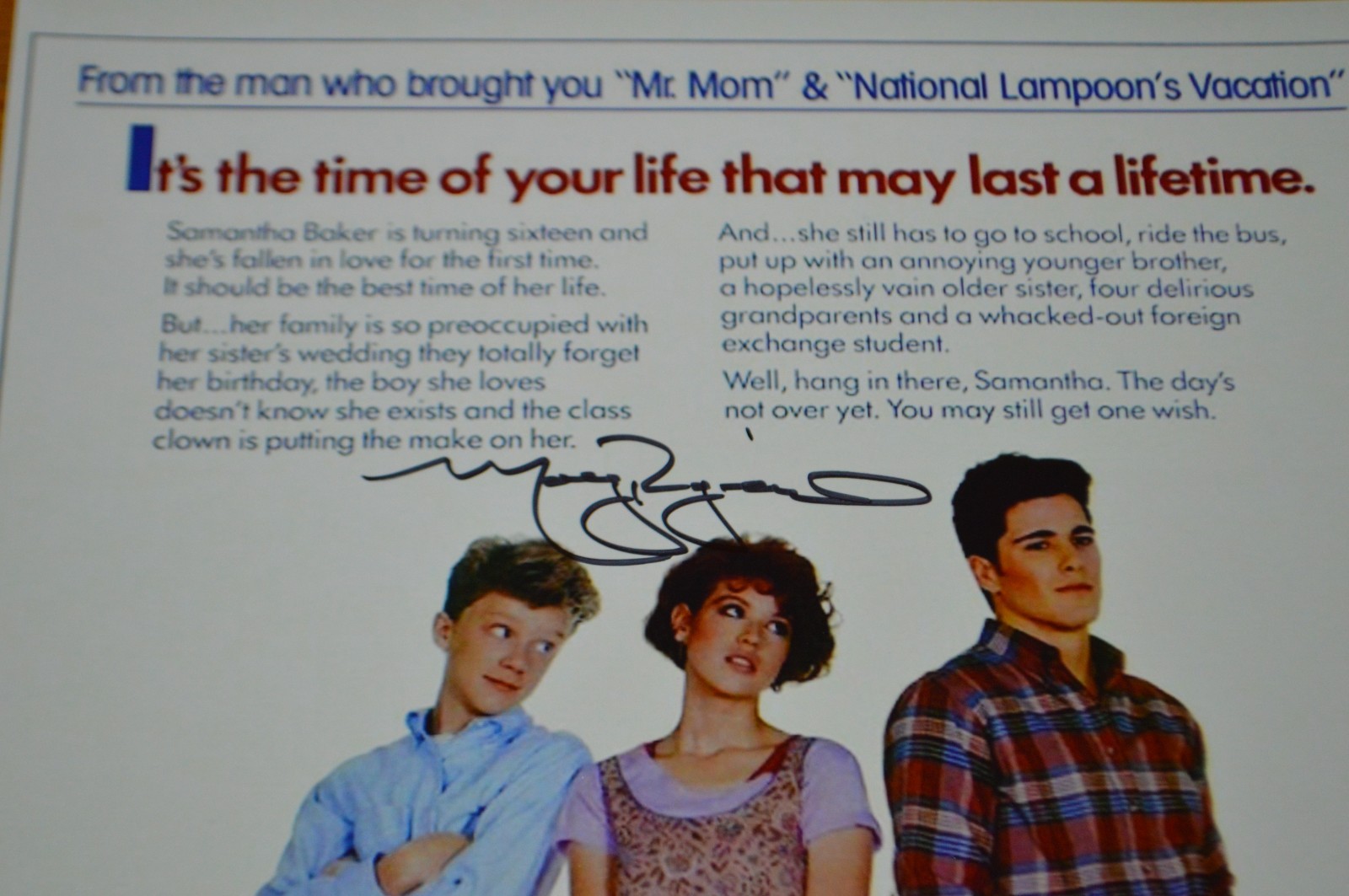 Molly Ringwald Autographed “Sixteen Candles” 11×17 Movie Poster with JSA COA